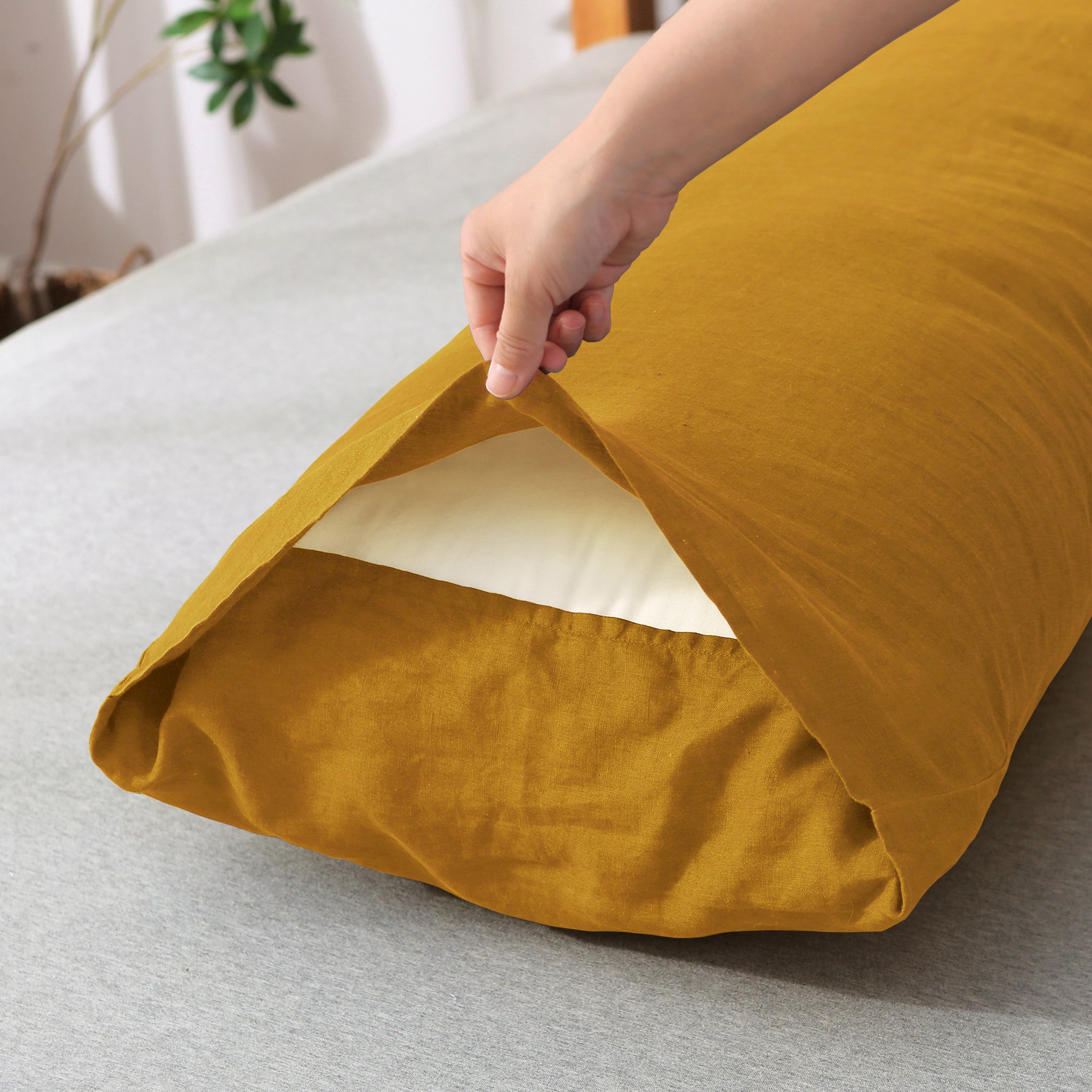 Ginger Yellow 100% Organic Linen Body Pillowcase - Victory Symbol