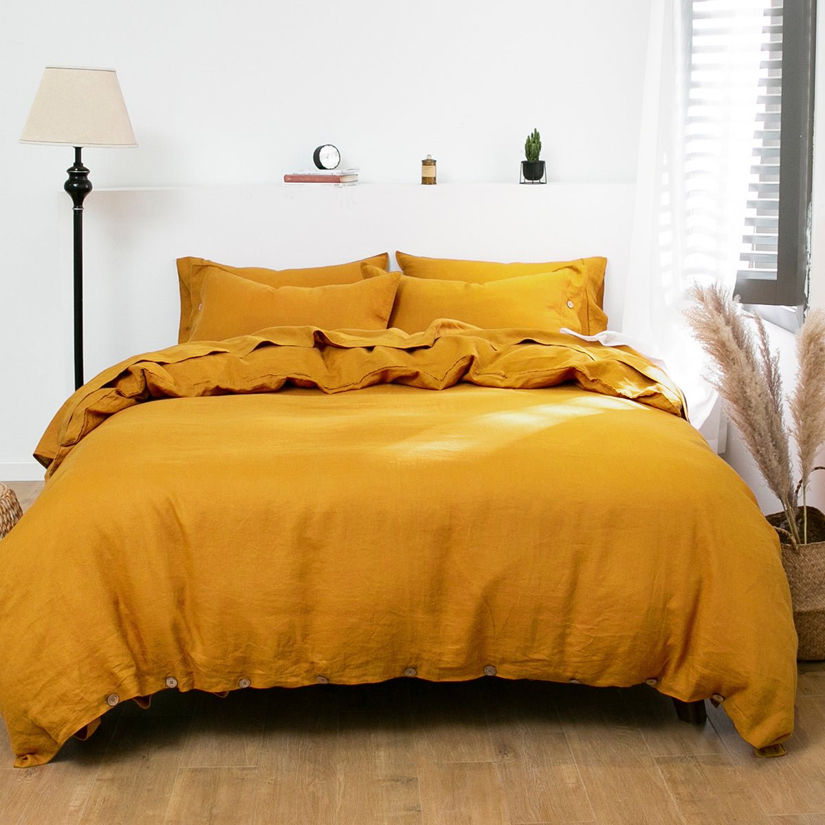 Ginger Yellow 100% Organic Linen Duvet Cover Set - Victory Symbol