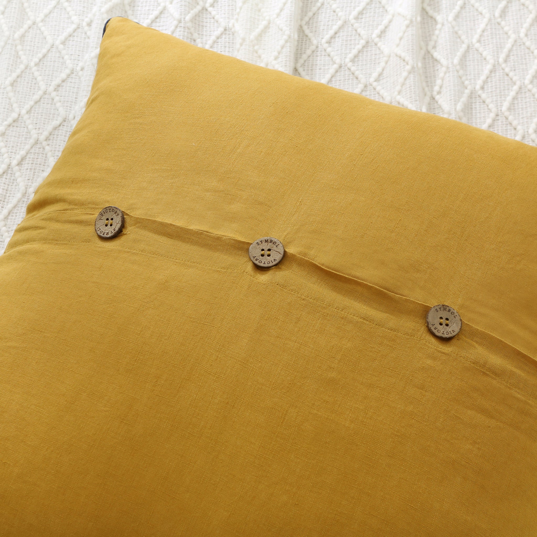 Ginger Yellow 100% Organic Linen Euro Pillowcases With Blue Edge - Victory Symbol