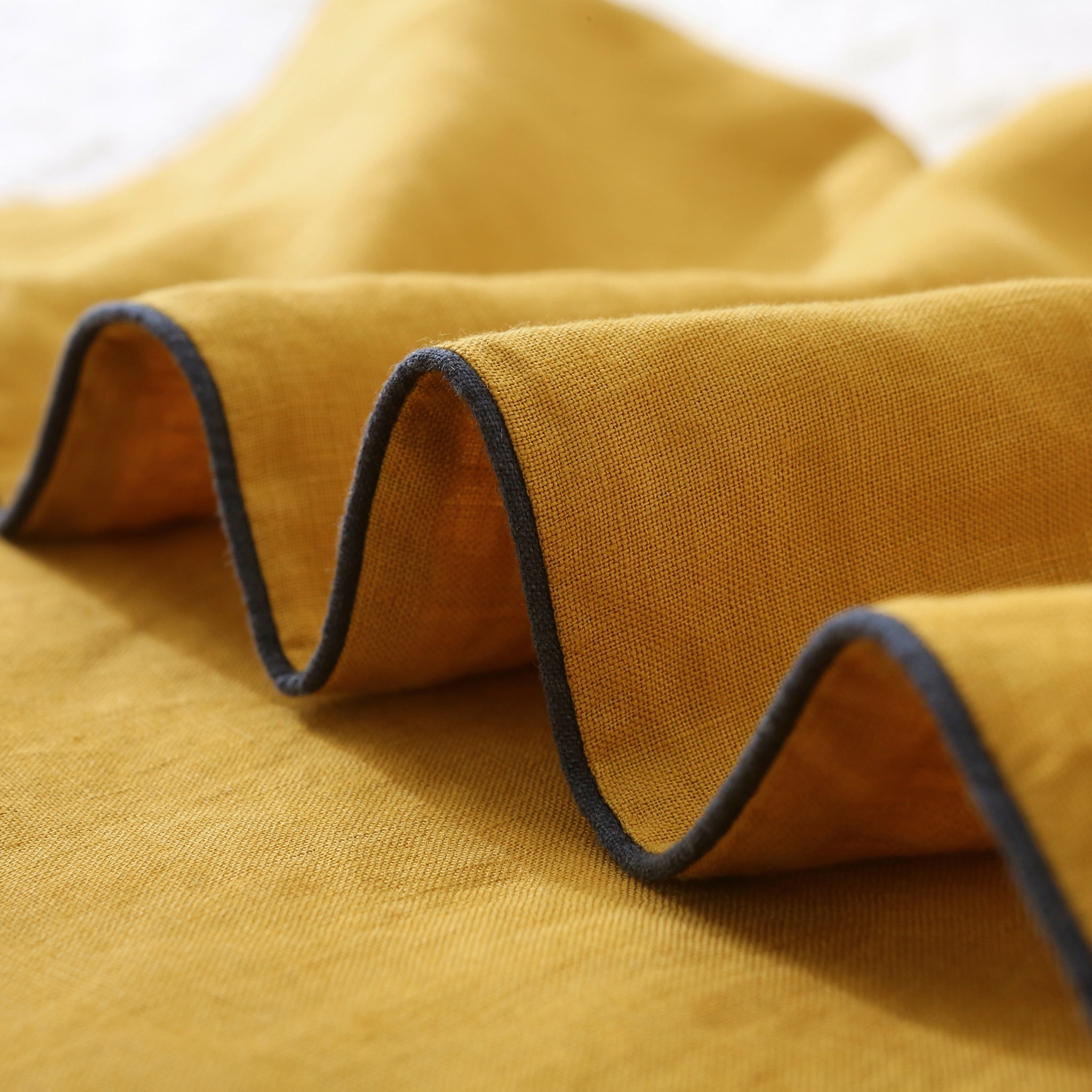 Ginger Yellow 100% Organic Linen Euro Pillowcases With Blue Edge - Victory Symbol