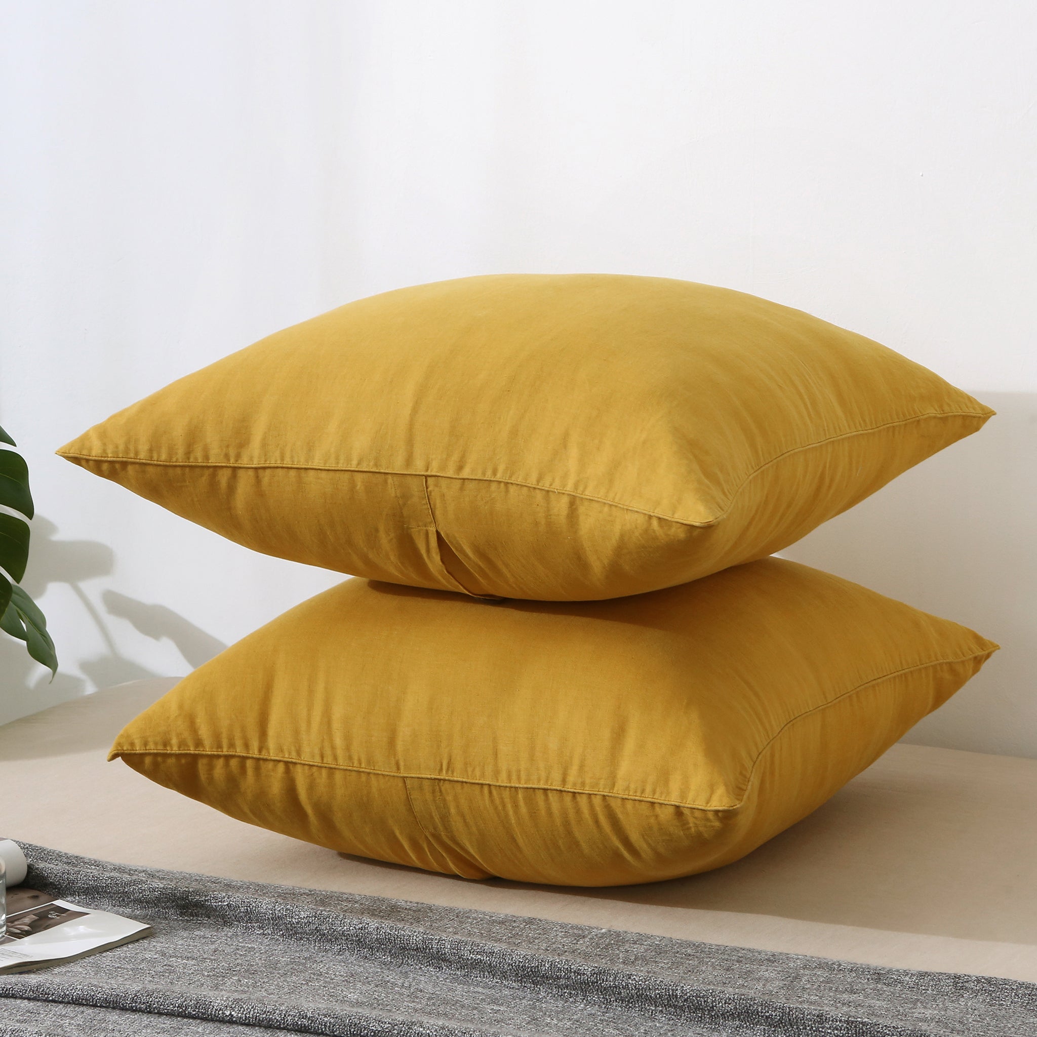 Ginger Yellow 100% Organic Linen Euro Pillowcases With Yellow Edge - Victory Symbol