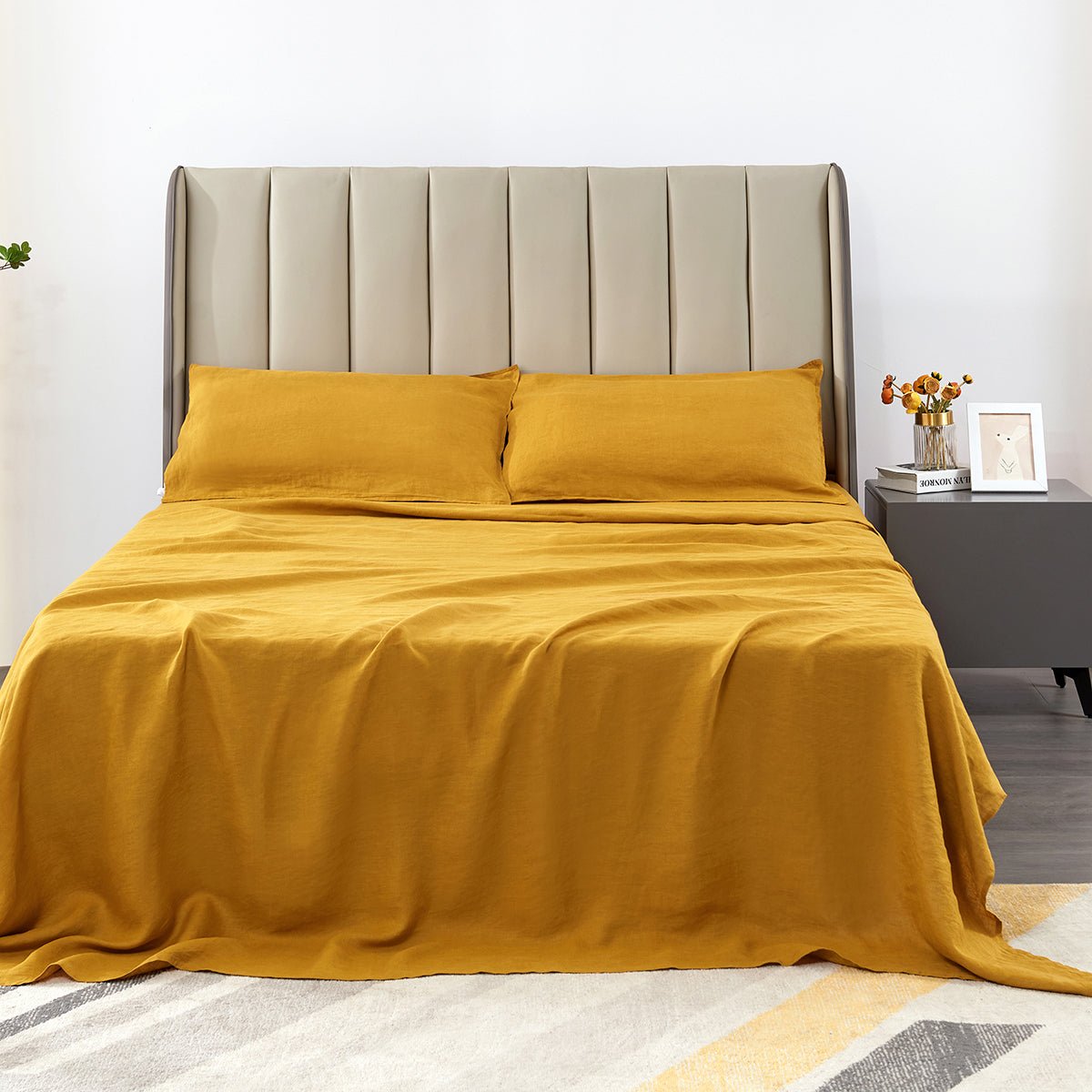 Ginger Yellow 100% Organic Linen Flat Sheet - Victory Symbol