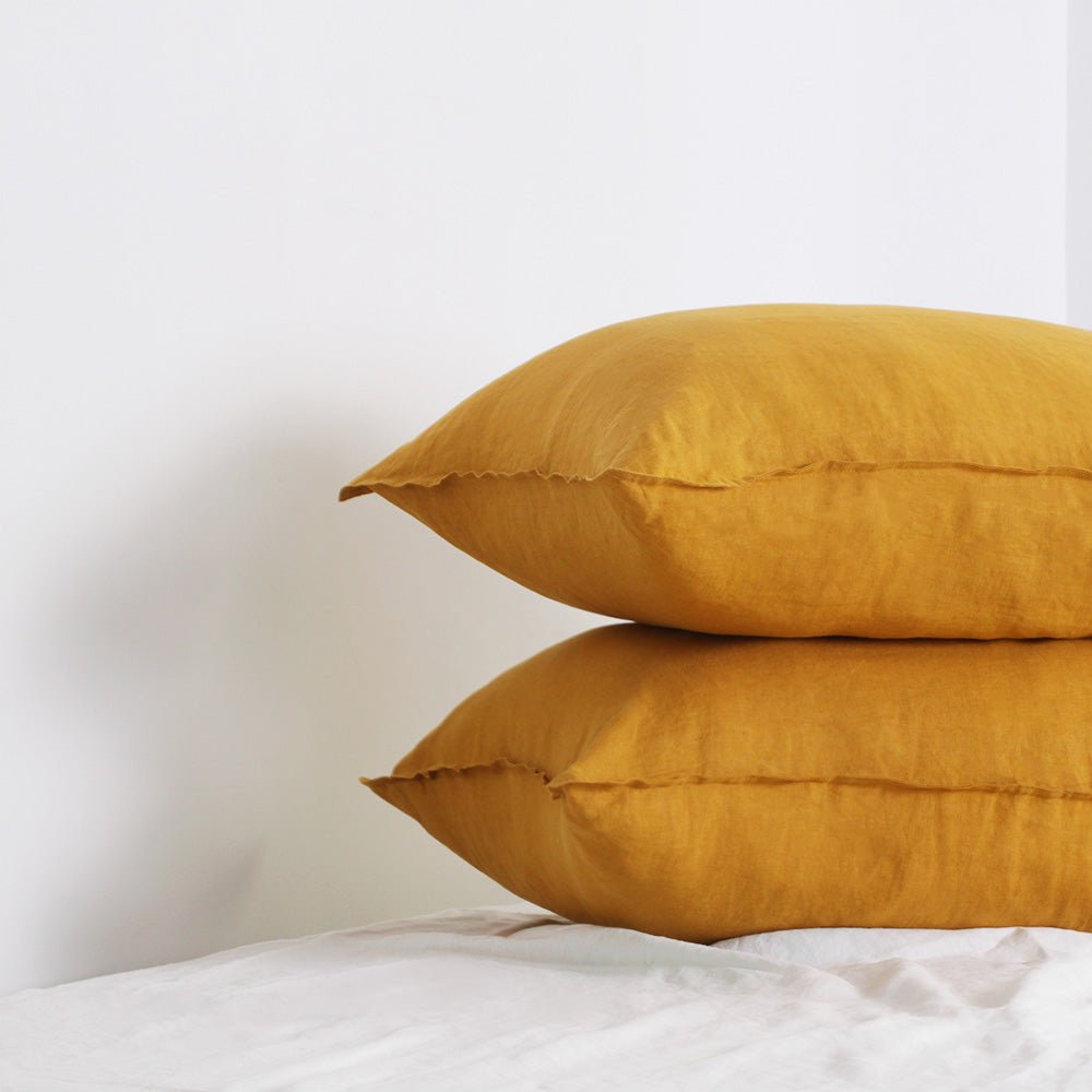 Ginger Yellow 100% Organic Linen Pillowcases - Victory Symbol