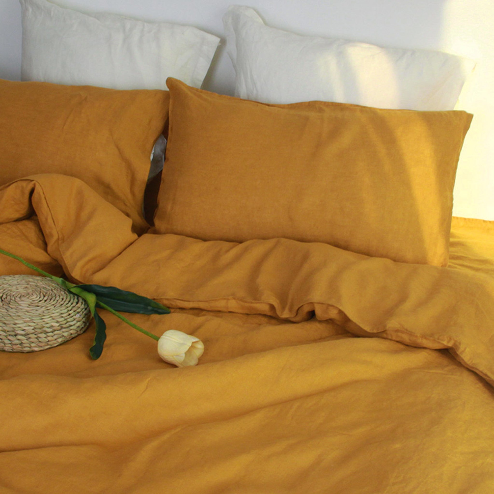 Ginger Yellow 100% Organic Linen Pillowcases - Victory Symbol