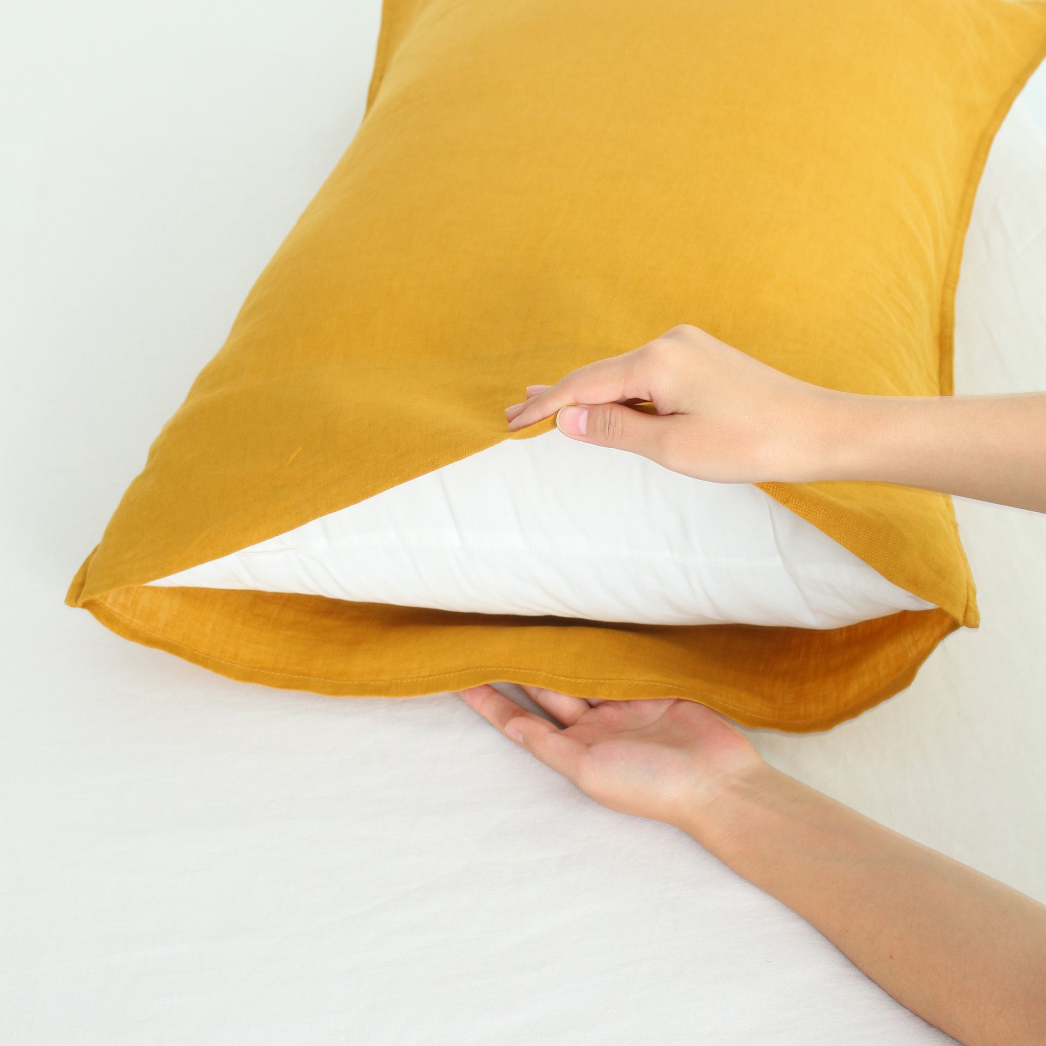 Ginger Yellow 100% Organic Linen Pillowcases - Victory Symbol