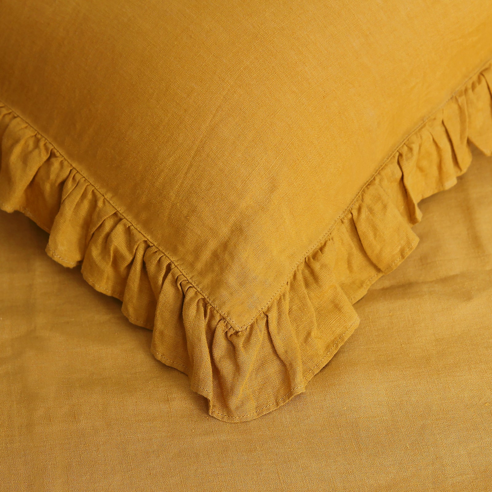 Ginger Yellow 100% Organic Linen Pillowcases with Ruffles - Victory Symbol