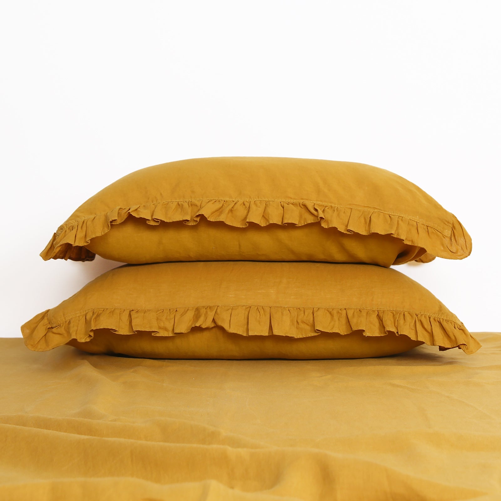 Ginger Yellow 100% Organic Linen Pillowcases with Ruffles - Victory Symbol