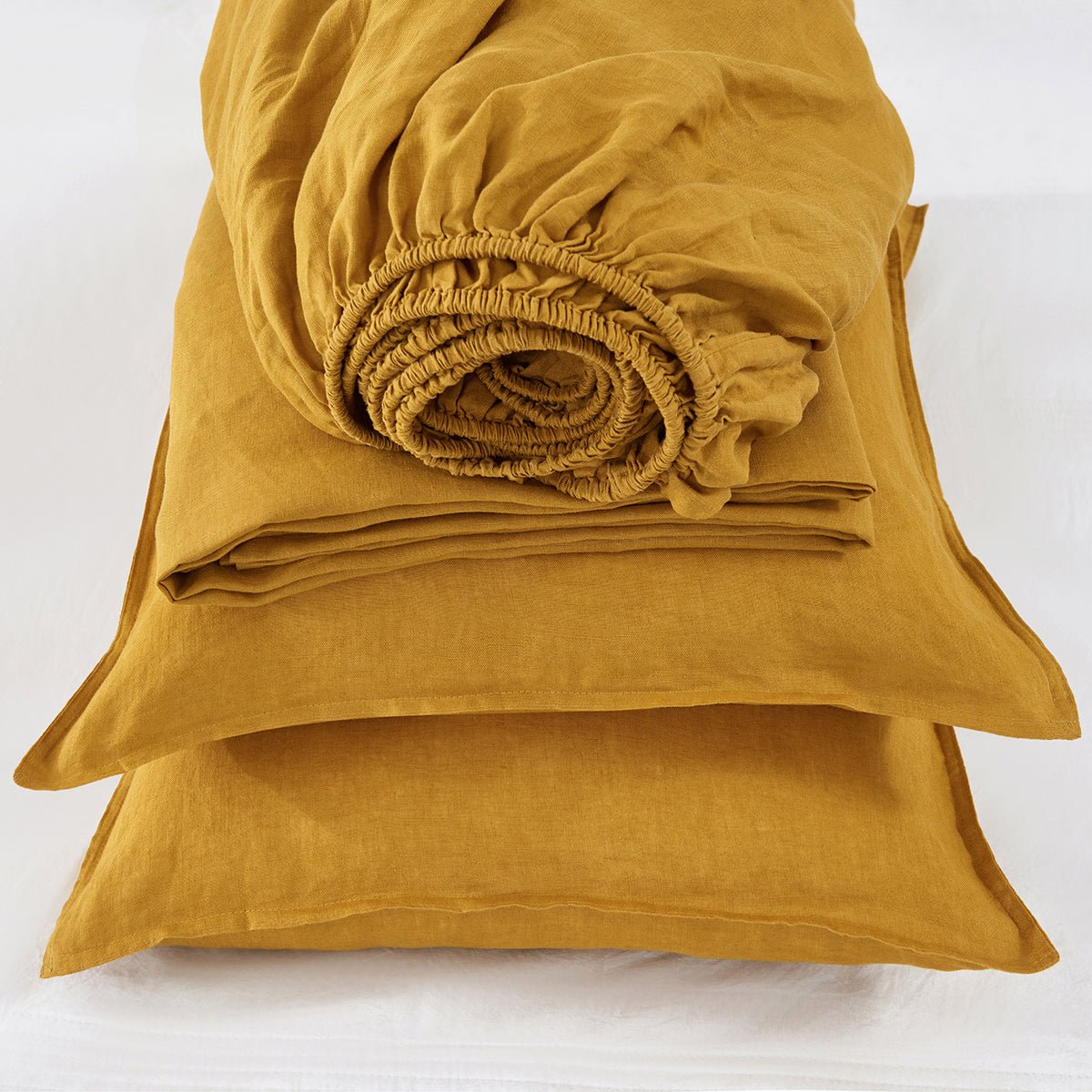 Ginger Yellow 100% Organic Linen Sheets Set - Victory Symbol