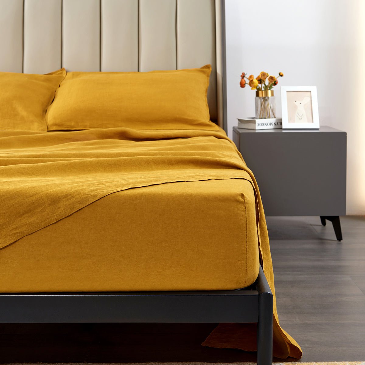 Ginger Yellow 100% Organic Linen Sheets Set - Victory Symbol