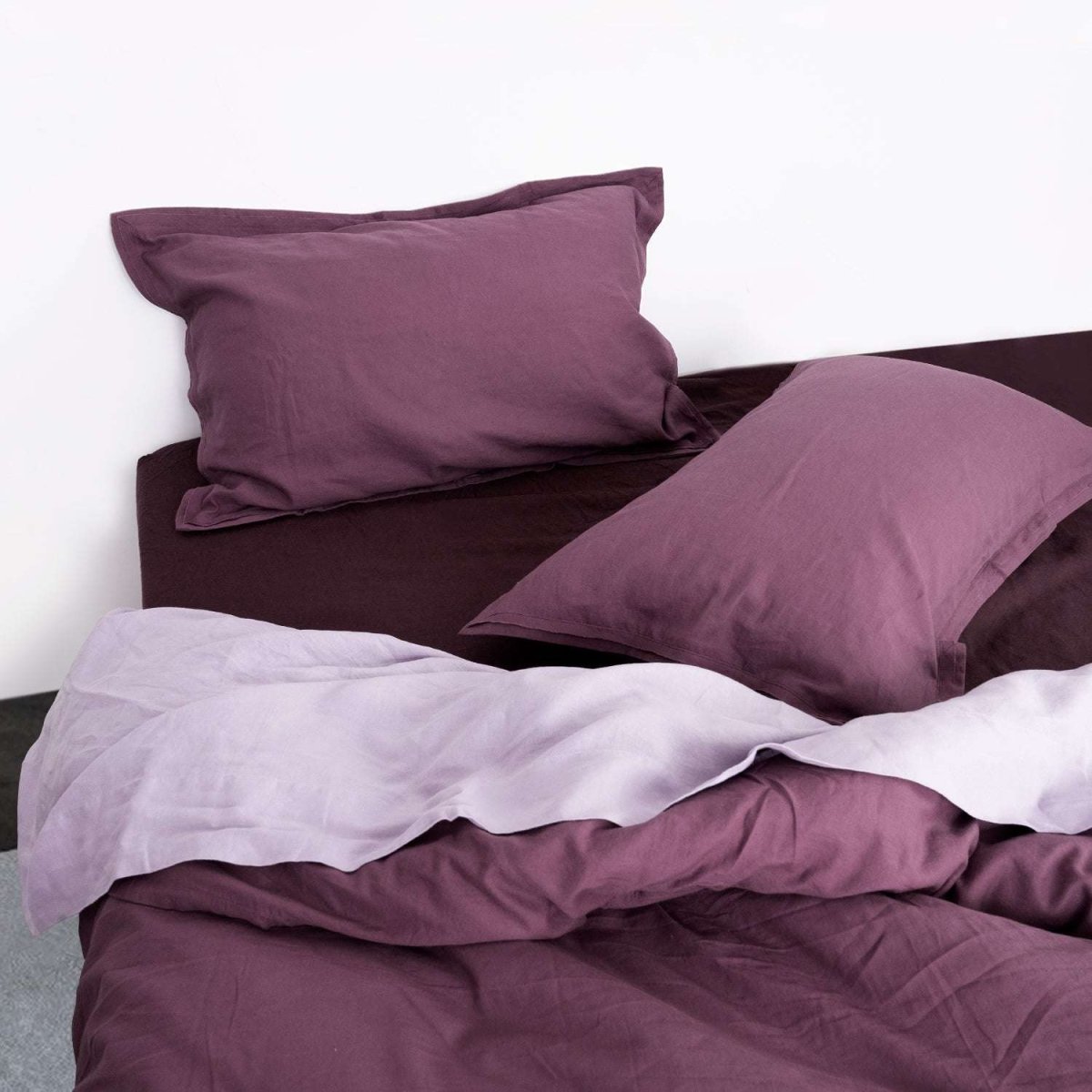 Grape Purple Cotton - Linen Mixed Weave Duvet Cover Set - Victory Symbol