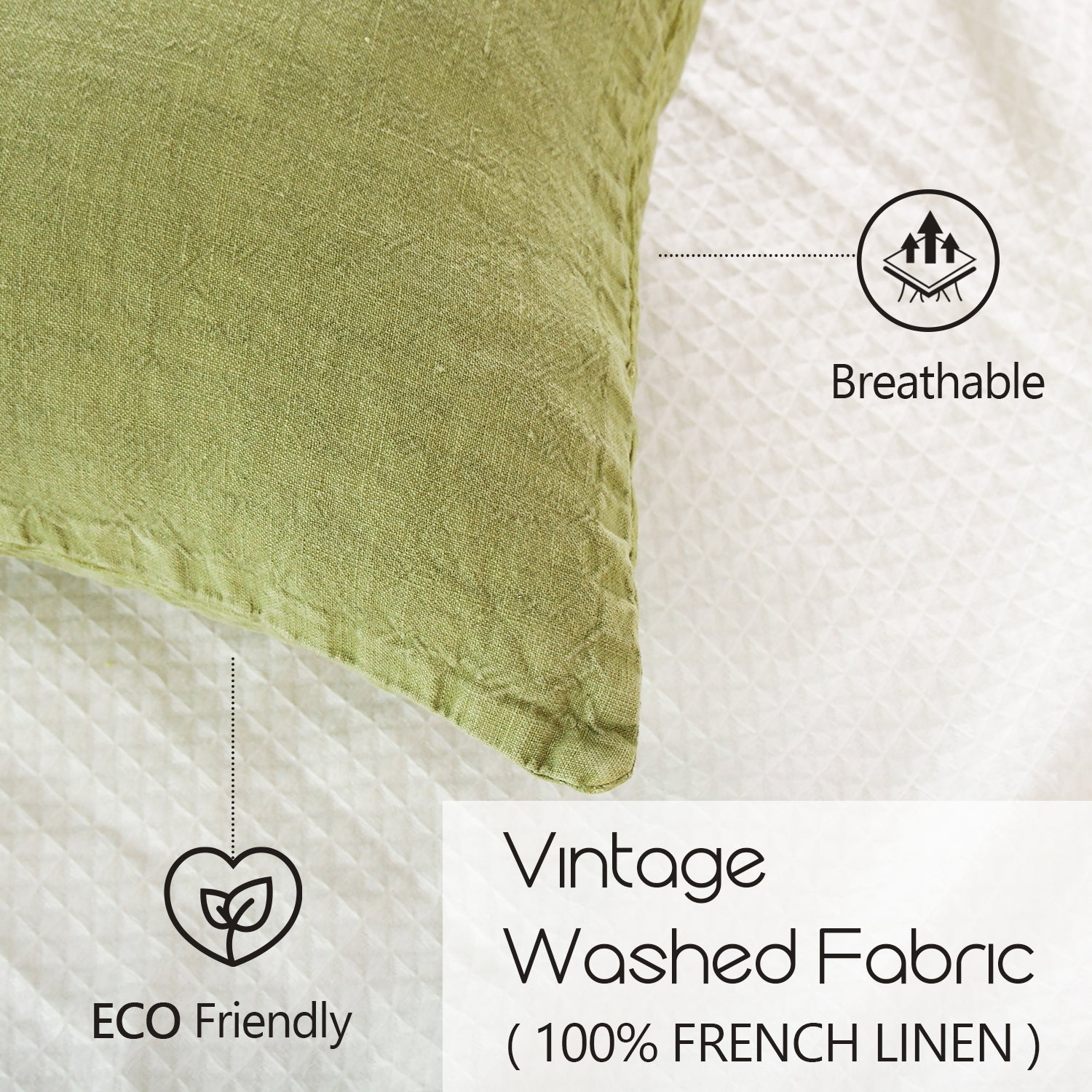 Green Olive 100% Organic Linen Euro Pillowcases - Victory Symbol