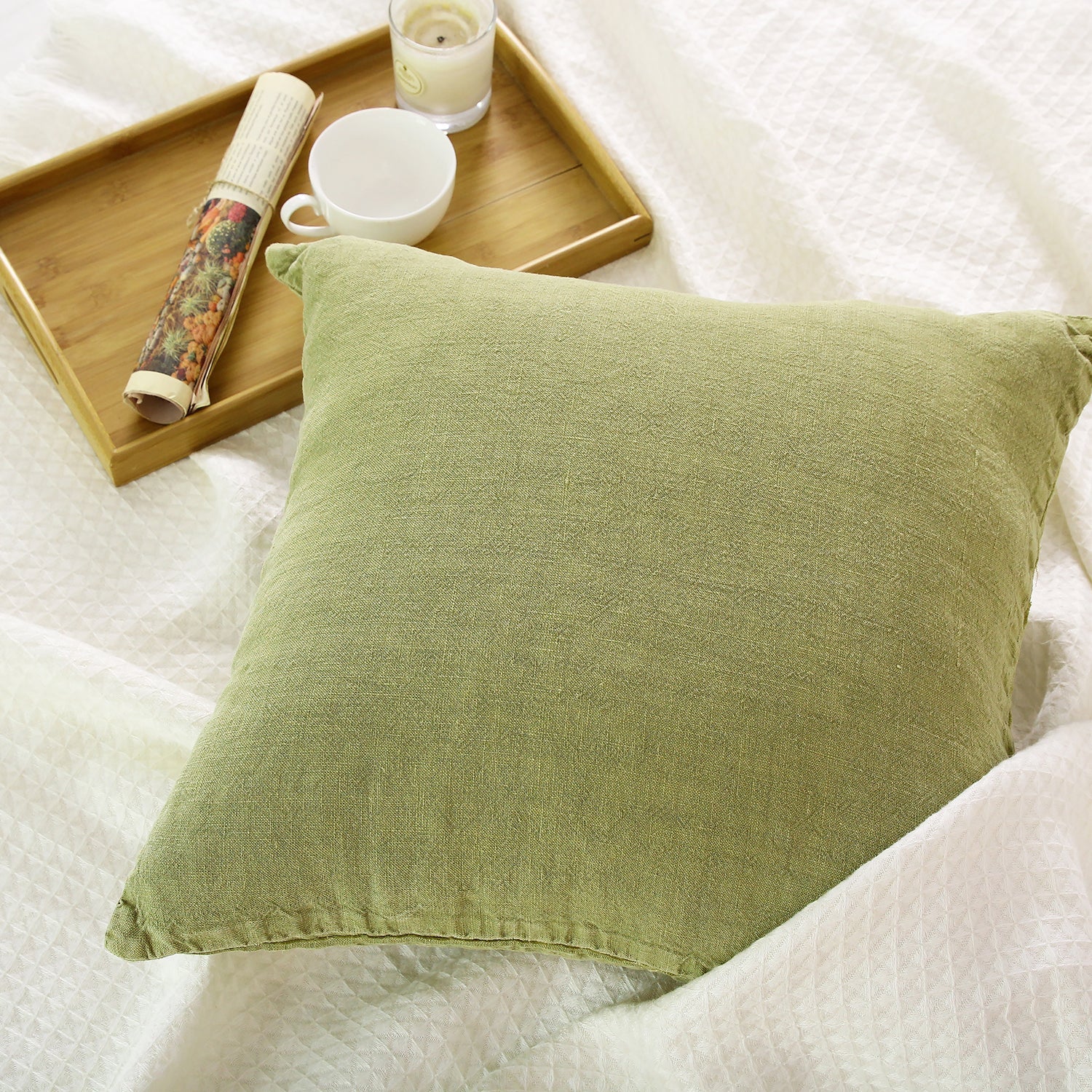 Green Olive 100% Organic Linen Euro Pillowcases - Victory Symbol