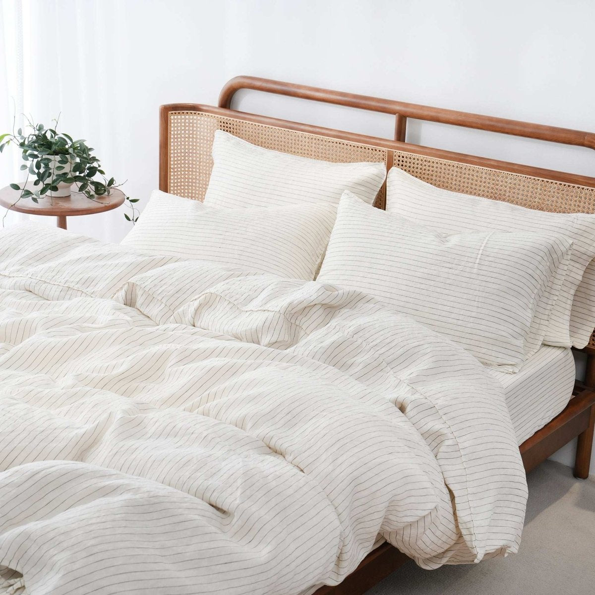 Green Pinstripe 100% Organic Linen Yarn Dyed Duvet Cover(Only 1 Piece) - Victory Symbol