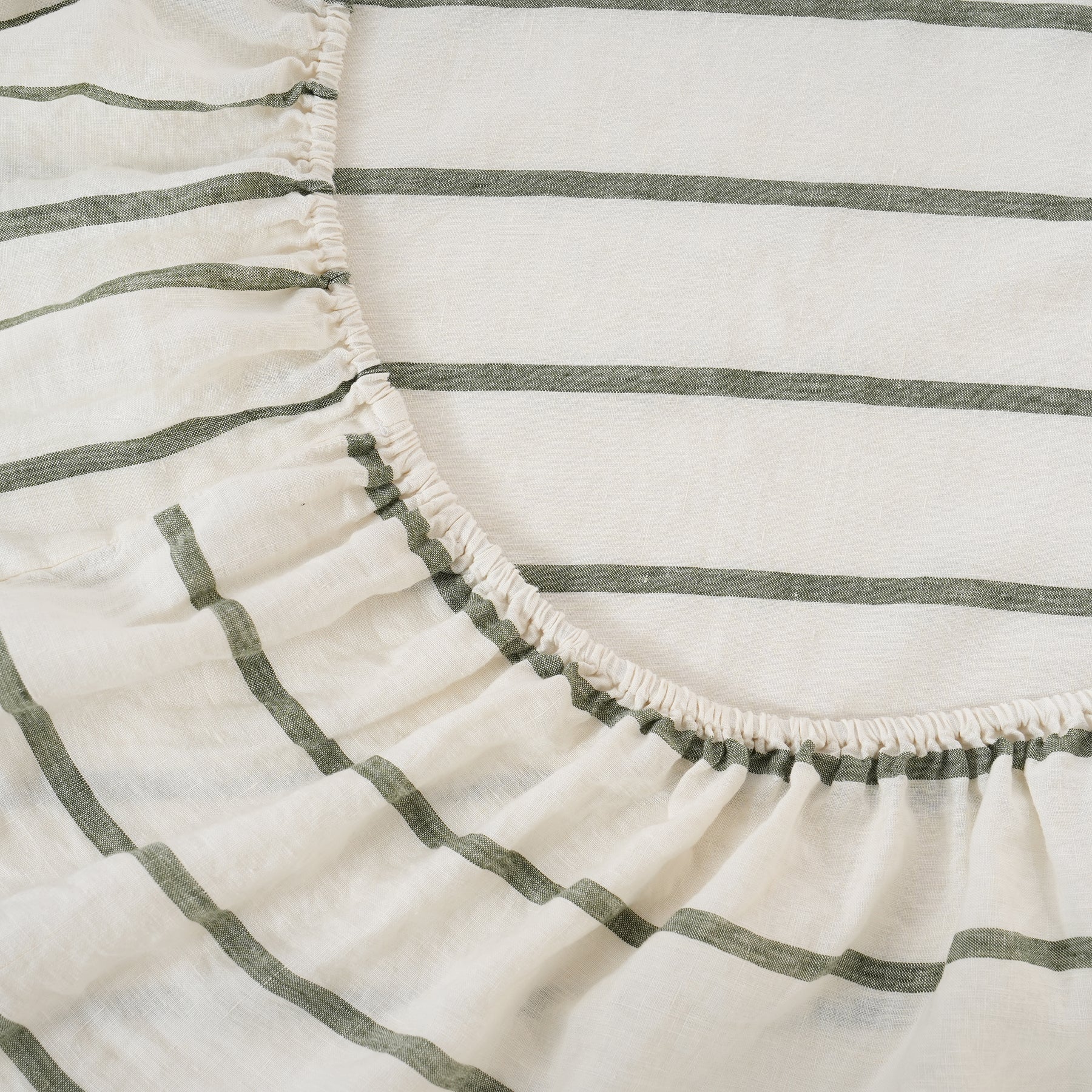 Green Vertical Stripe 100% Organic Linen Yarn Dyed Fitted Sheet - Victory Symbol