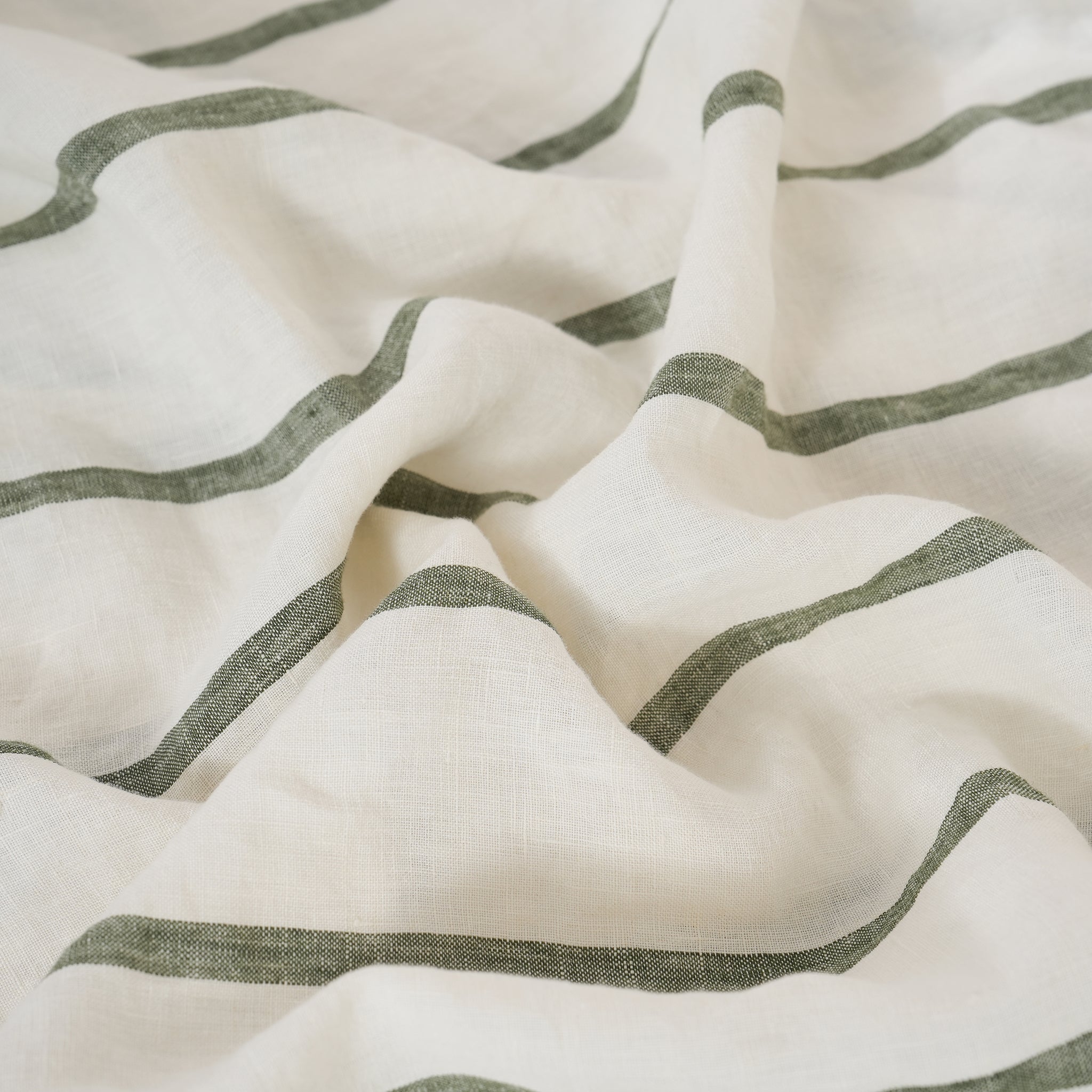 Green Vertical Stripe 100% Organic Linen Yarn Dyed Flat Sheet - Victory Symbol