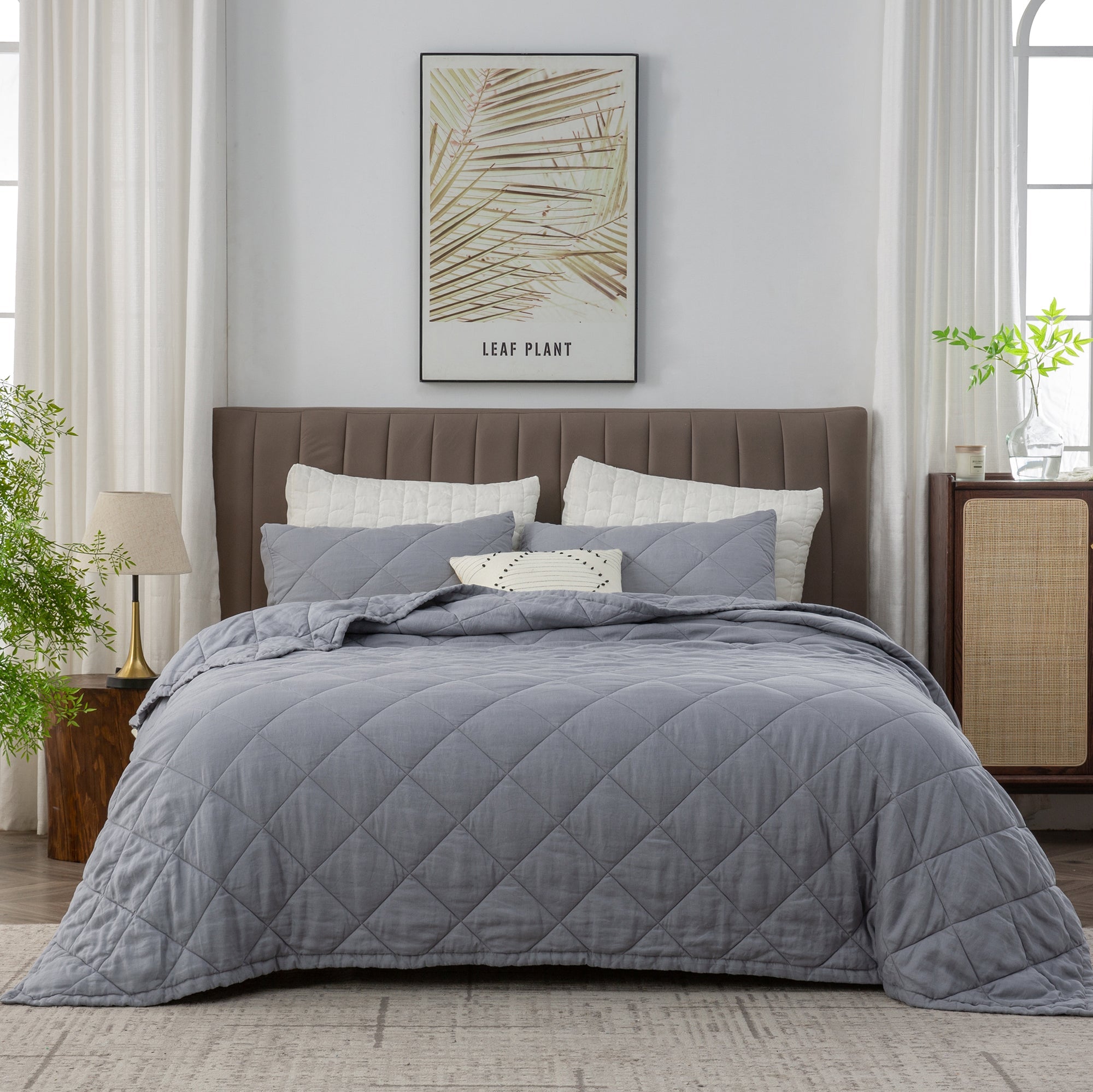 Grey 100% Organic Linen Quilt Set - Victory Symbol