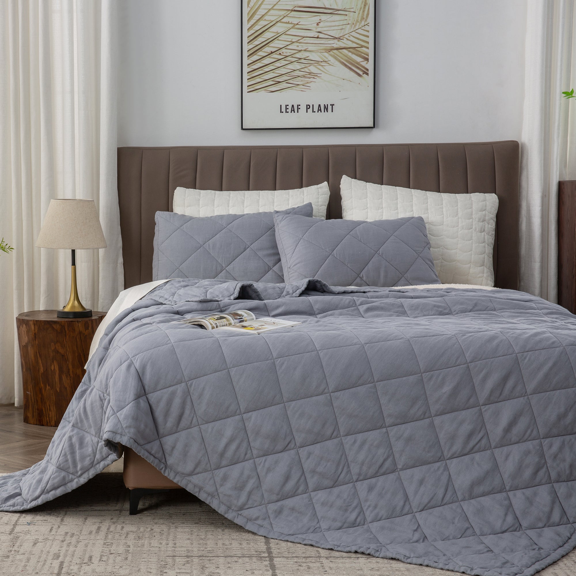 Grey 100% Organic Linen Quilt Set - Victory Symbol