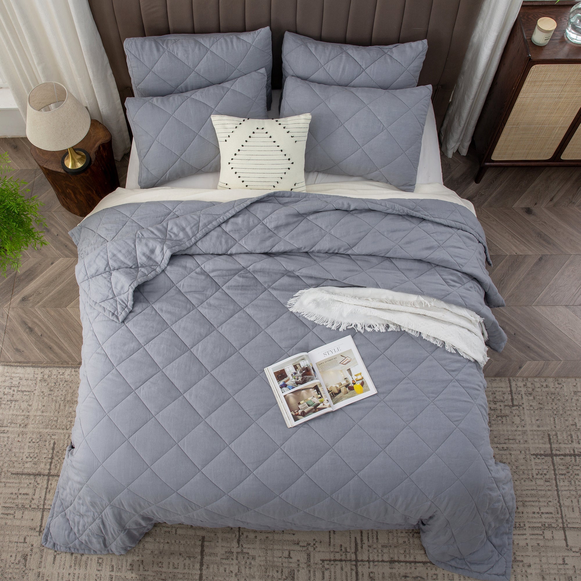 Grey 100% Organic Linen Quilt Set - Victory Symbol