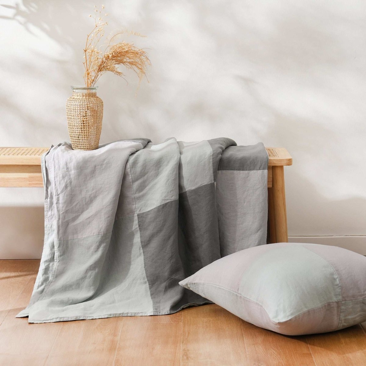 Grey Colorblock 100% Organic Linen Plaid Blanket & Throw - Victory Symbol