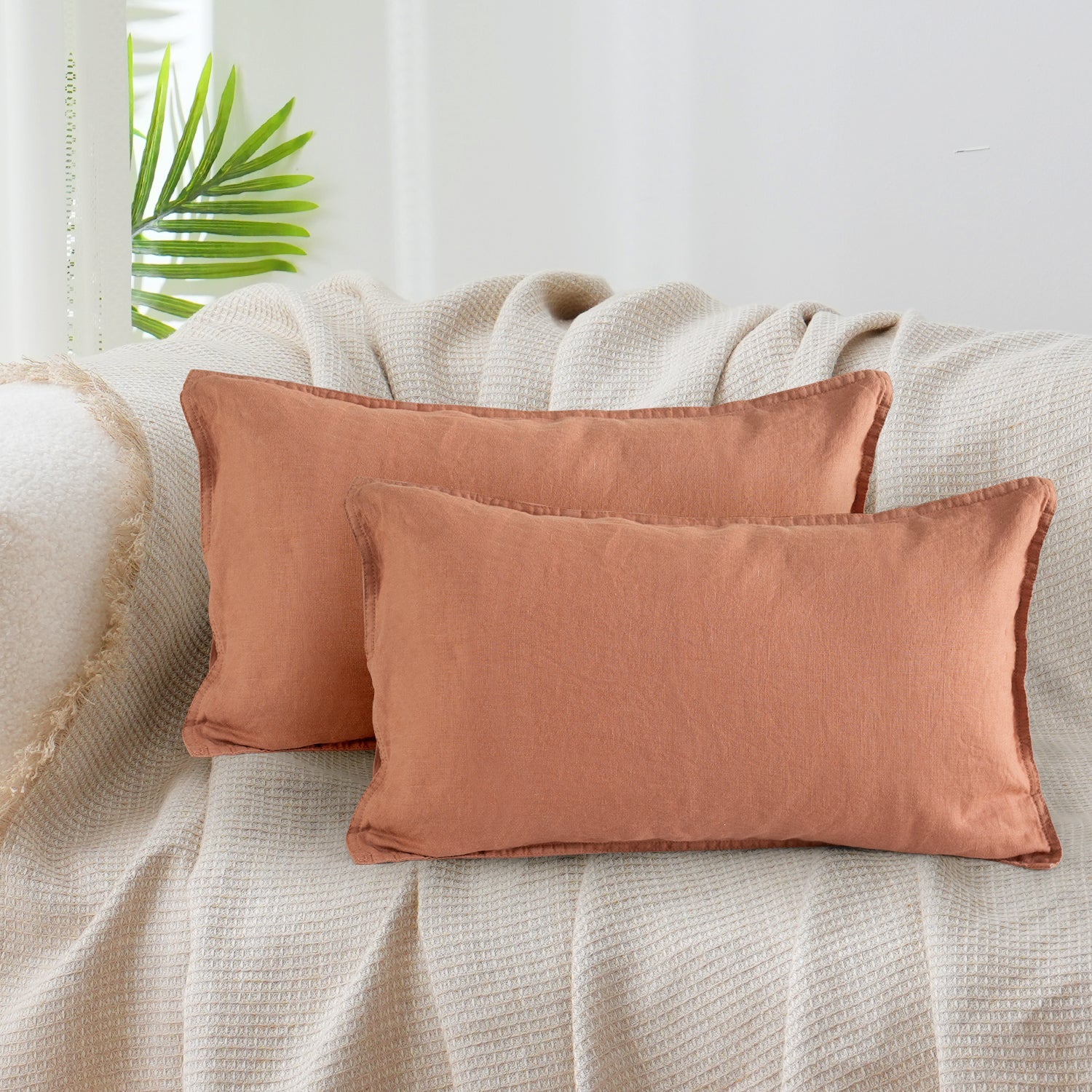 Hazelnut 100% Organic Linen Lumbar Pillowcases - Victory Symbol