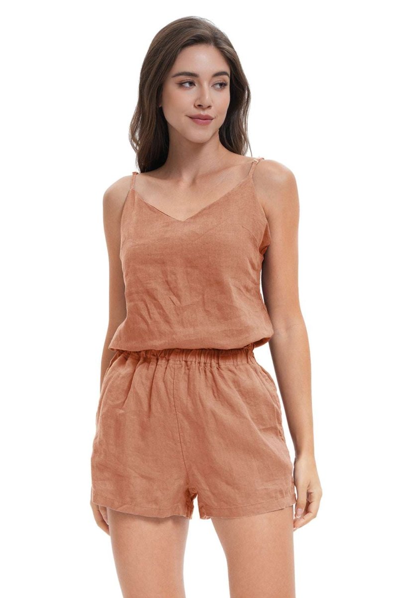 Hazelnut Women's 100% Organic Linen Shorts - Victory Symbol