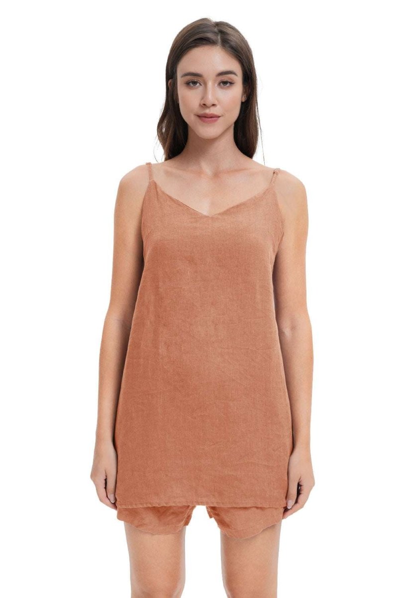 Hazelnut Women's Linen Camisole Tank Top V - Neck Loose Casual Adjustable Strap - Victory Symbol
