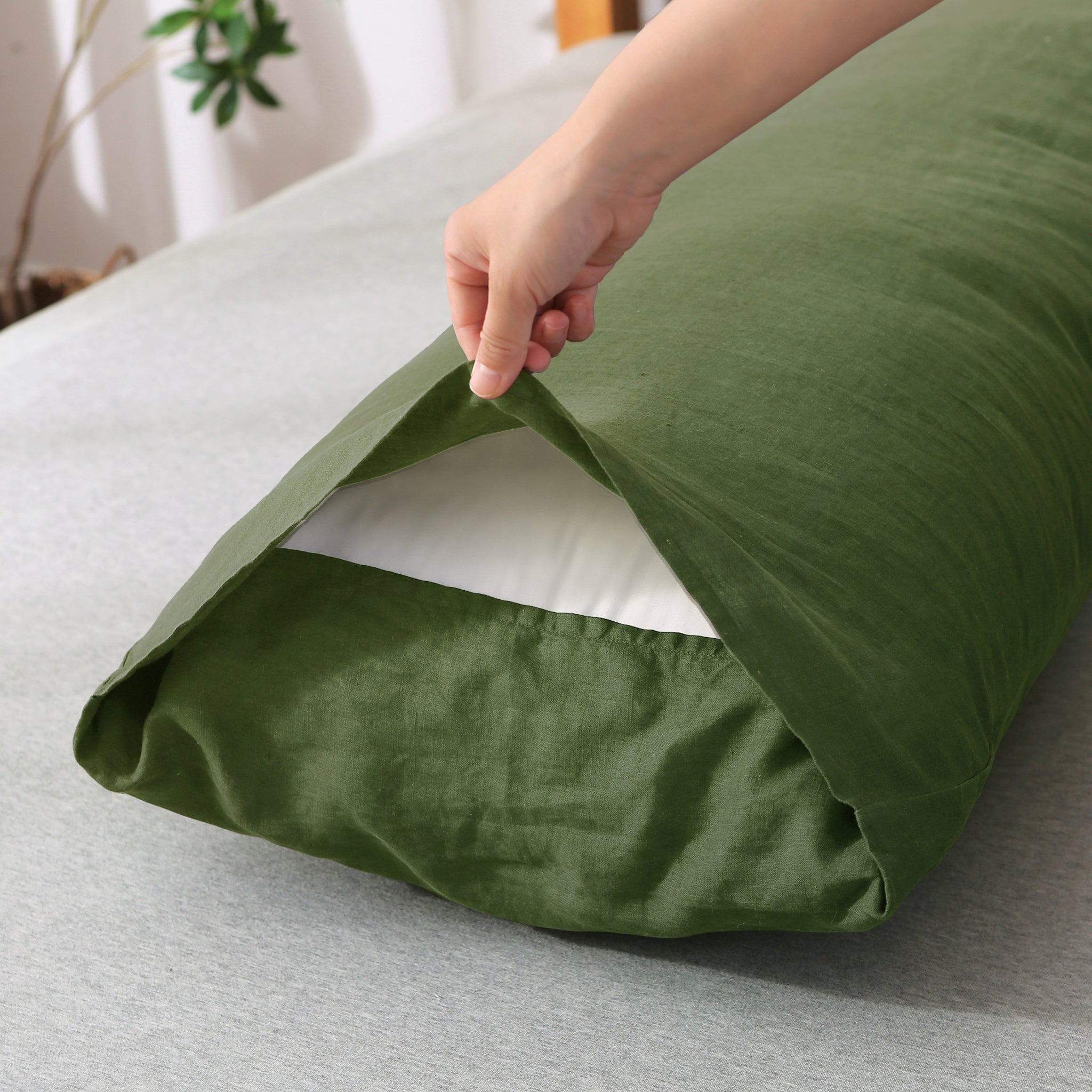 Juniper Green 100% Organic Linen Body Pillowcase - Victory Symbol