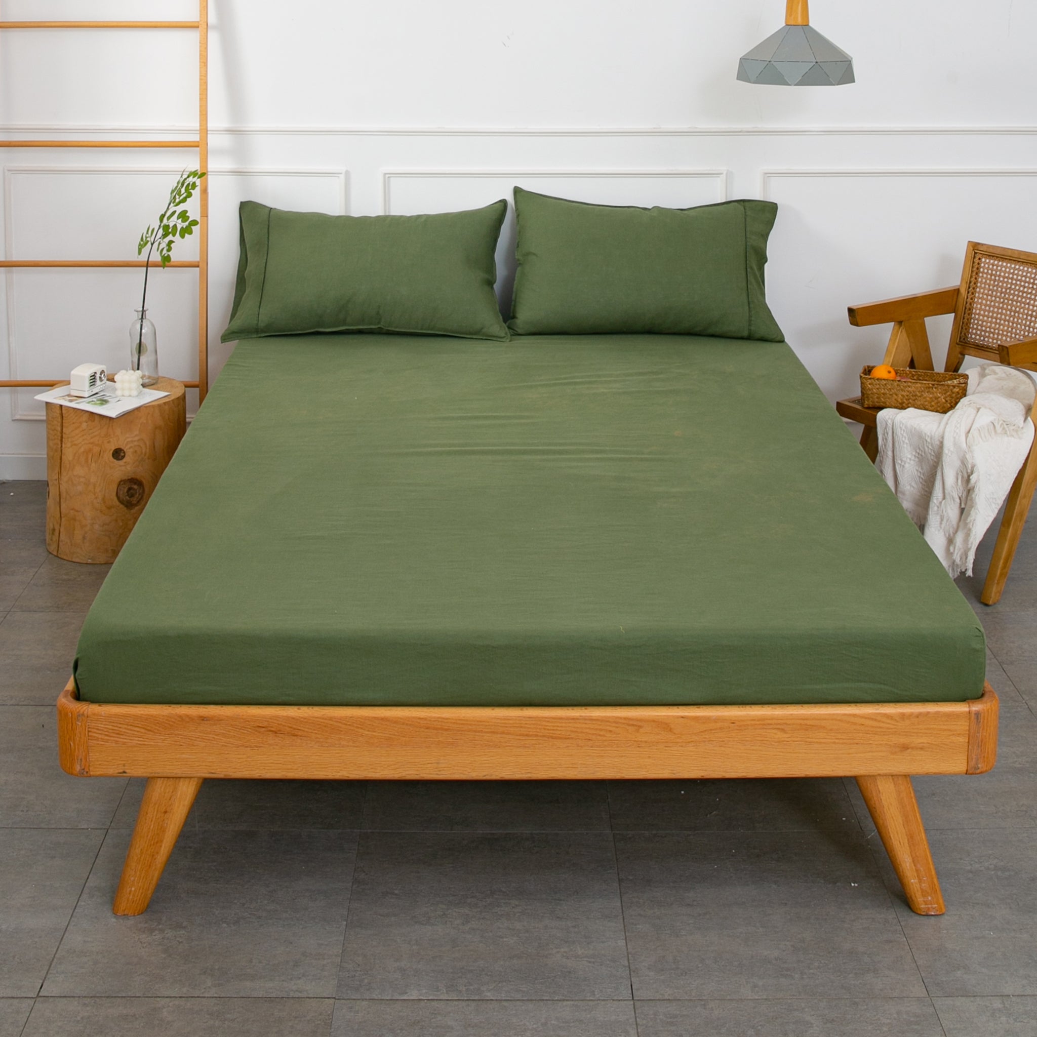 Juniper Green 100% Organic Linen Fitted Sheet - Victory Symbol