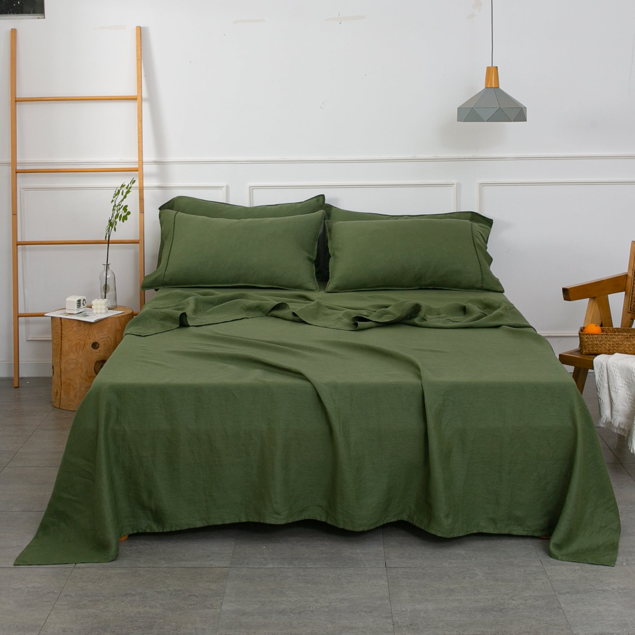 Juniper Green 100% Organic Linen Flat Sheet - Victory Symbol