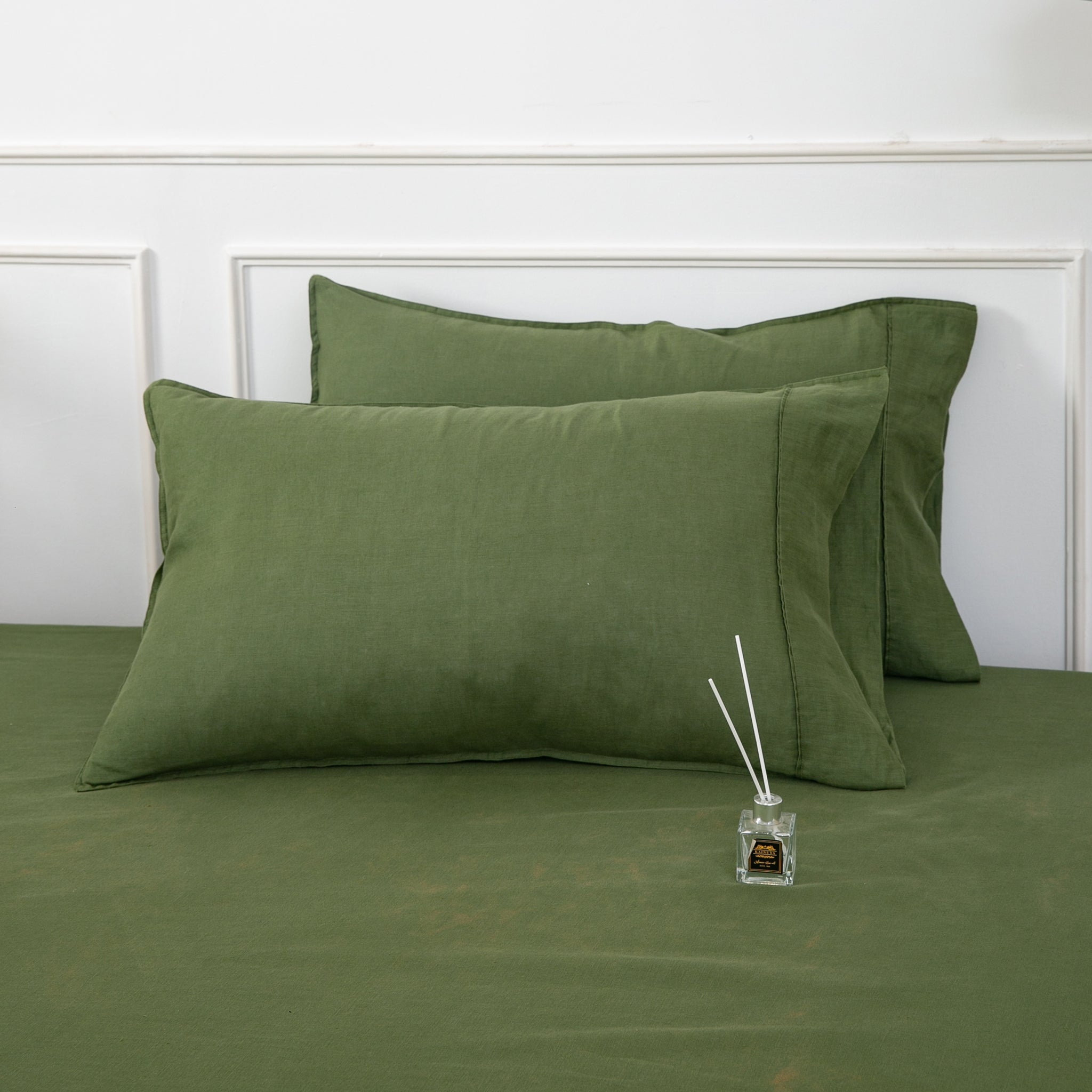 Juniper Green 100% Organic Linen Pillowcases - Victory Symbol