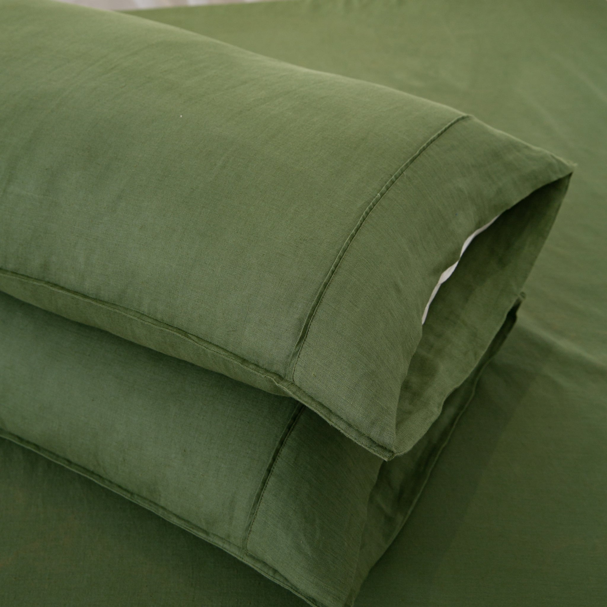 Juniper Green 100% Organic Linen Pillowcases - Victory Symbol