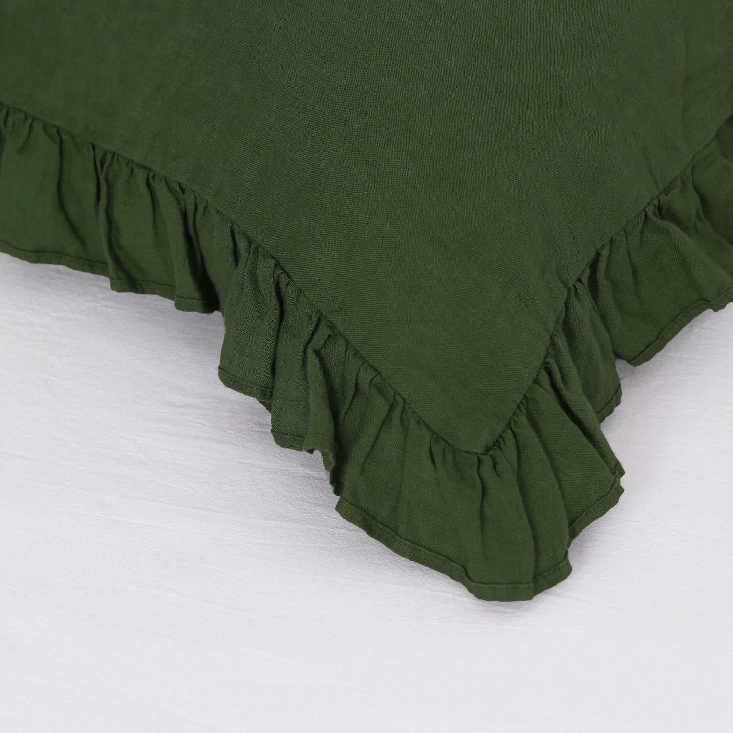 Juniper Green 100% Organic Linen Pillowcases with Ruffles - Victory Symbol