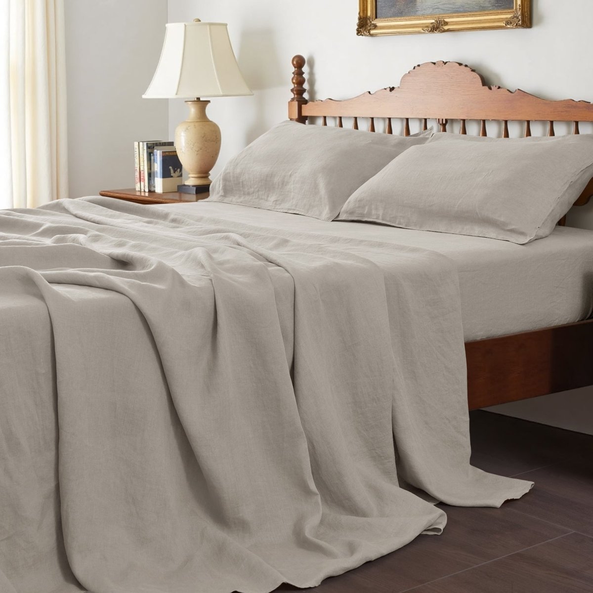 Khaki 100% Organic Linen Sheets Set - Victory Symbol