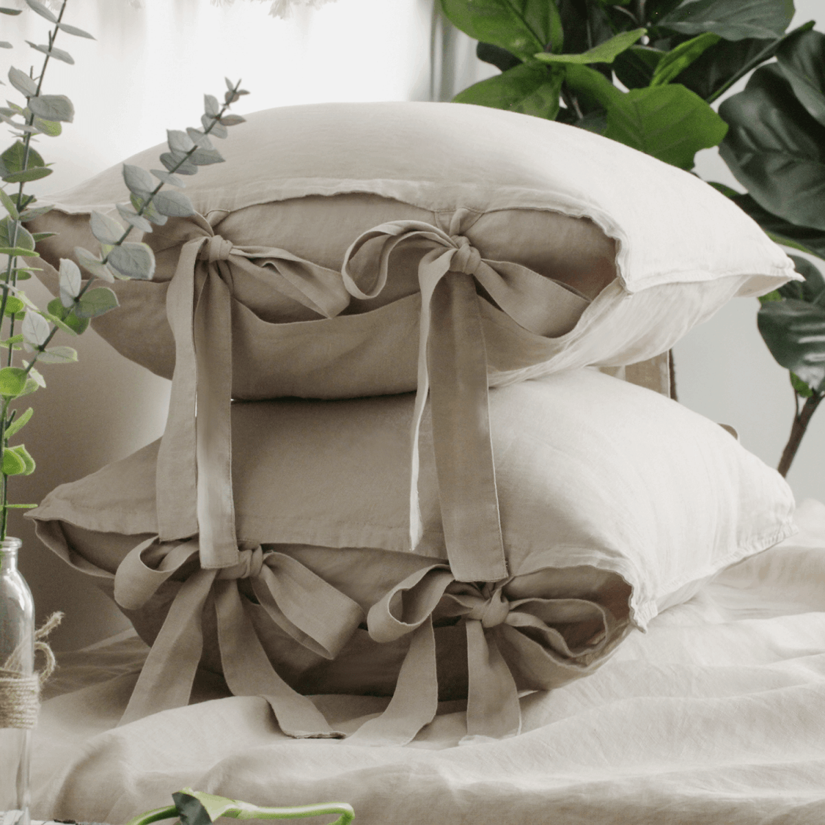 Khaki Bow Tie 100% Organic Linen Duvet Cover Set - Victory Symbol