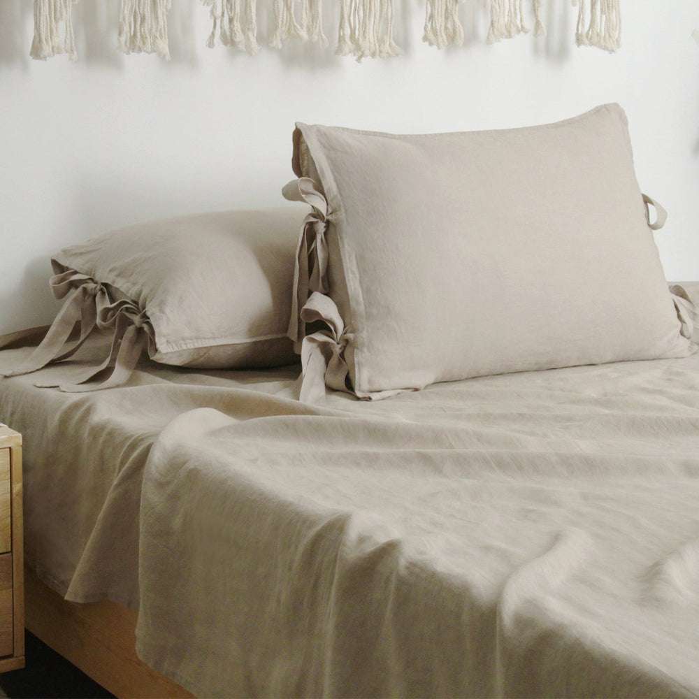 Khaki Bow Tie 100% Organic Linen Duvet Cover Set - Victory Symbol
