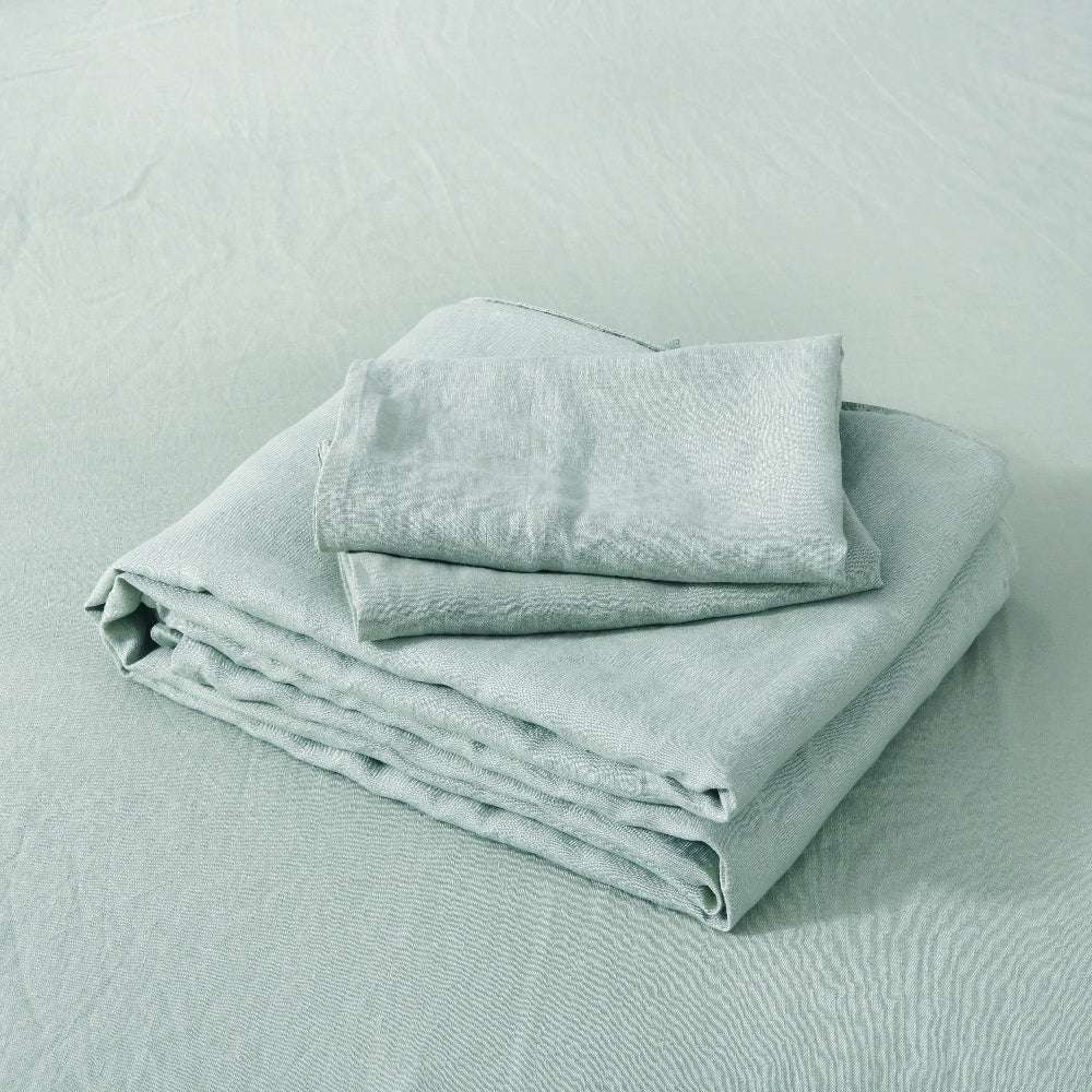 Light Green 100% Organic Linen Sheets Set - Victory Symbol