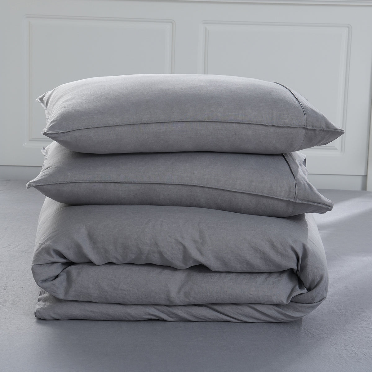 Light Grey 100% Organic Linen Duvet Cover Set - Victory Symbol