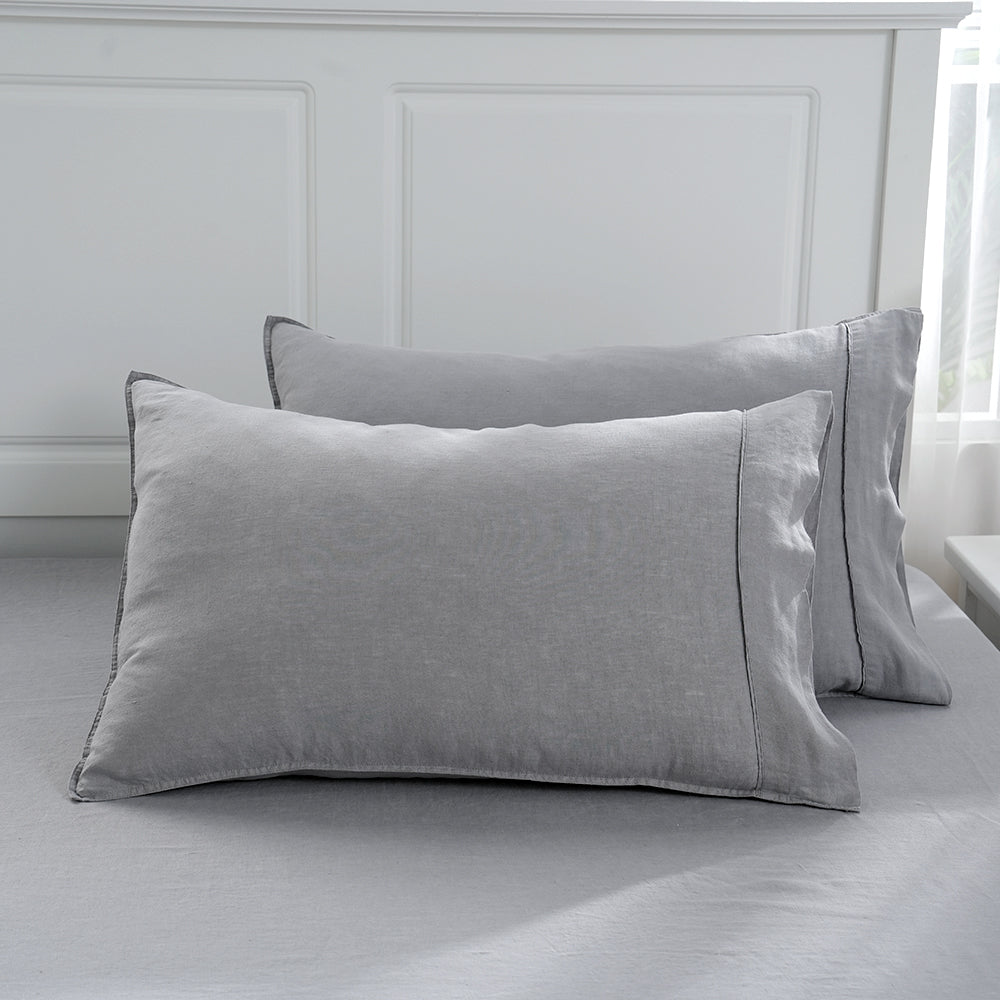 Light Grey 100% Organic Linen Pillowcases - Victory Symbol