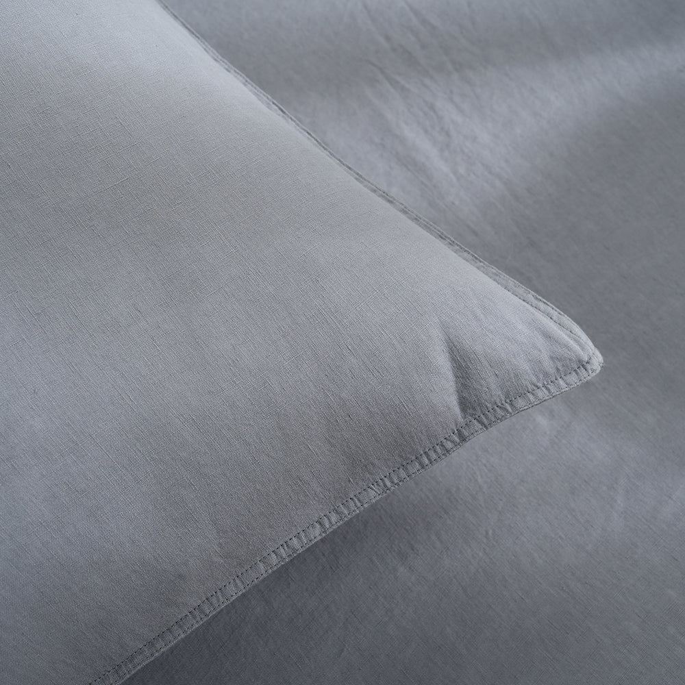 Light Grey 100% Organic Linen Pillowcases - Victory Symbol