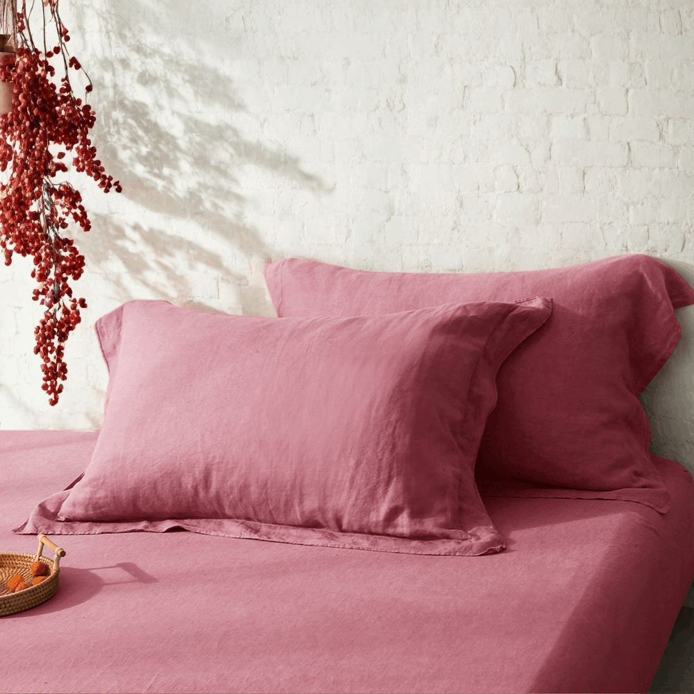 Light Plum 100% Organic Linen Sheets Set - Victory Symbol
