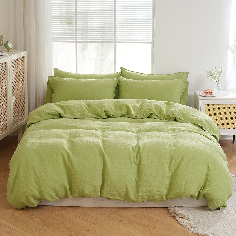 Lime Green 100% Organic Linen Duvet Cover Set - Victory Symbol