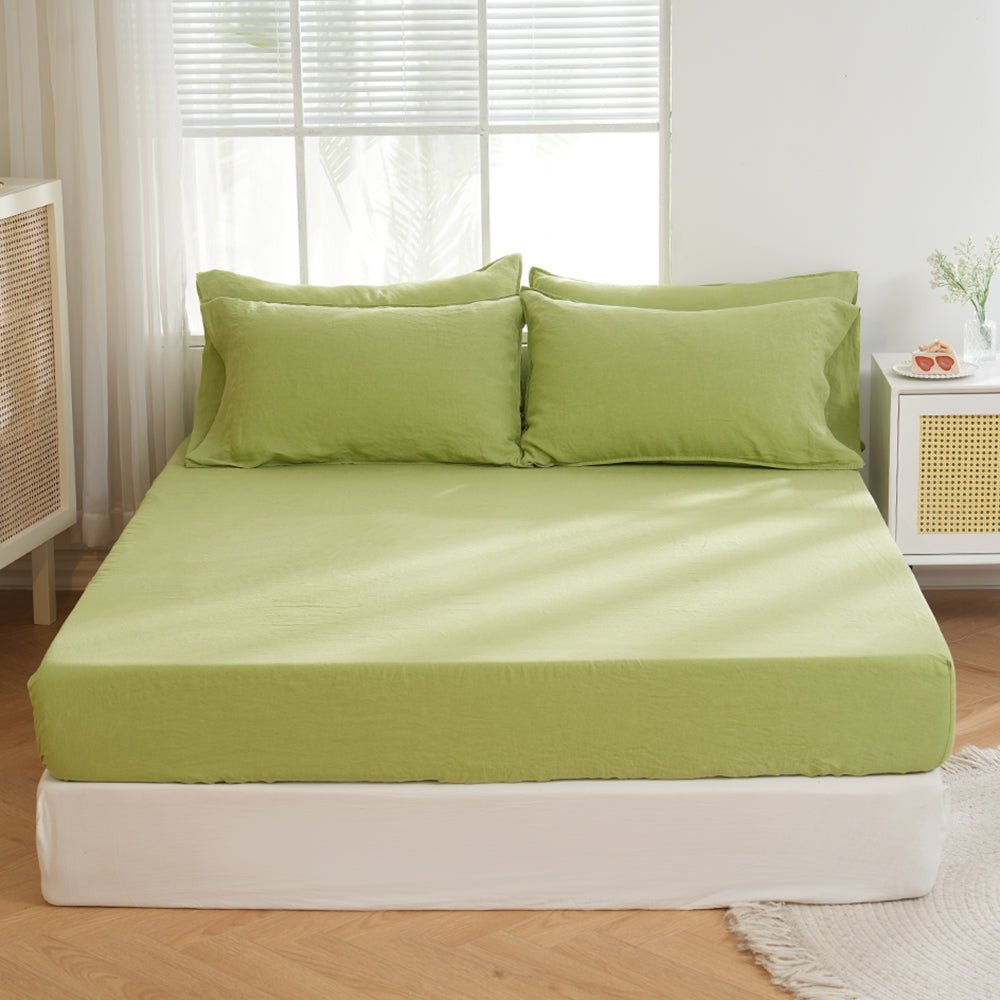 Lime Green 100% Organic Linen Fitted Sheet - Victory Symbol