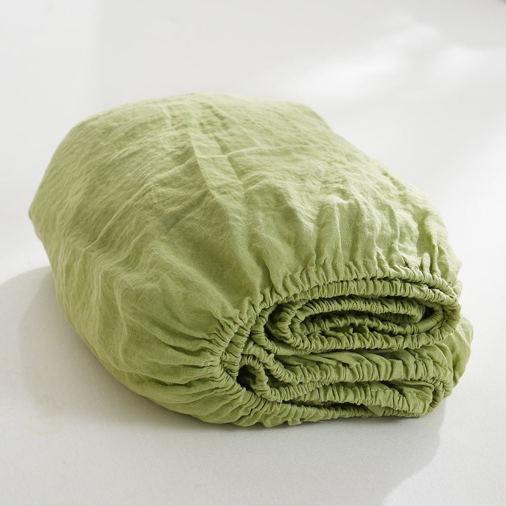 Lime Green 100% Organic Linen Fitted Sheet - Victory Symbol