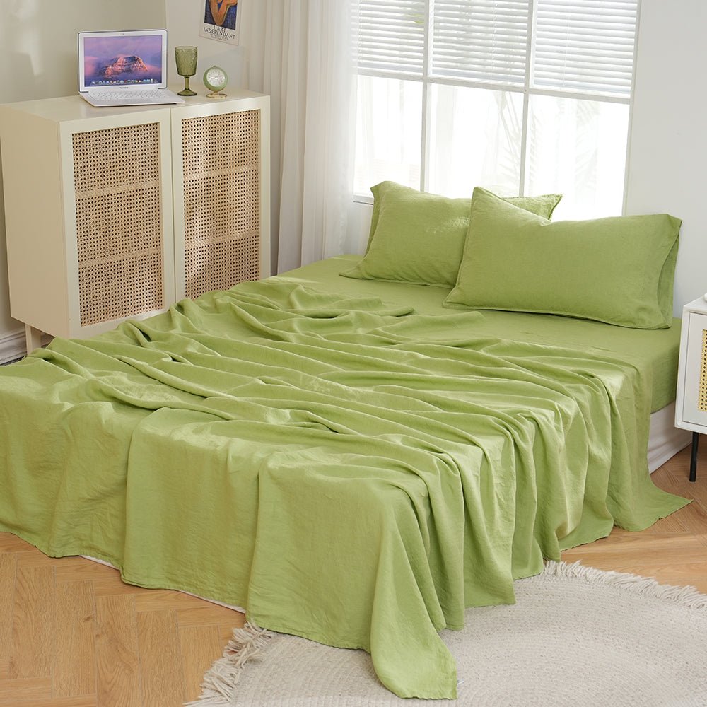 Lime Green 100% Organic Linen Flat Sheet - Victory Symbol