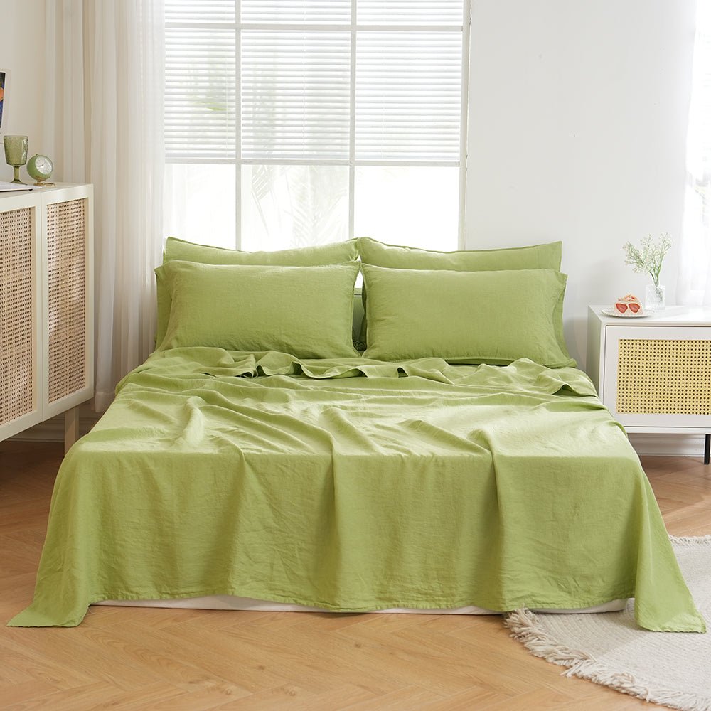 Lime Green 100% Organic Linen Flat Sheet - Victory Symbol