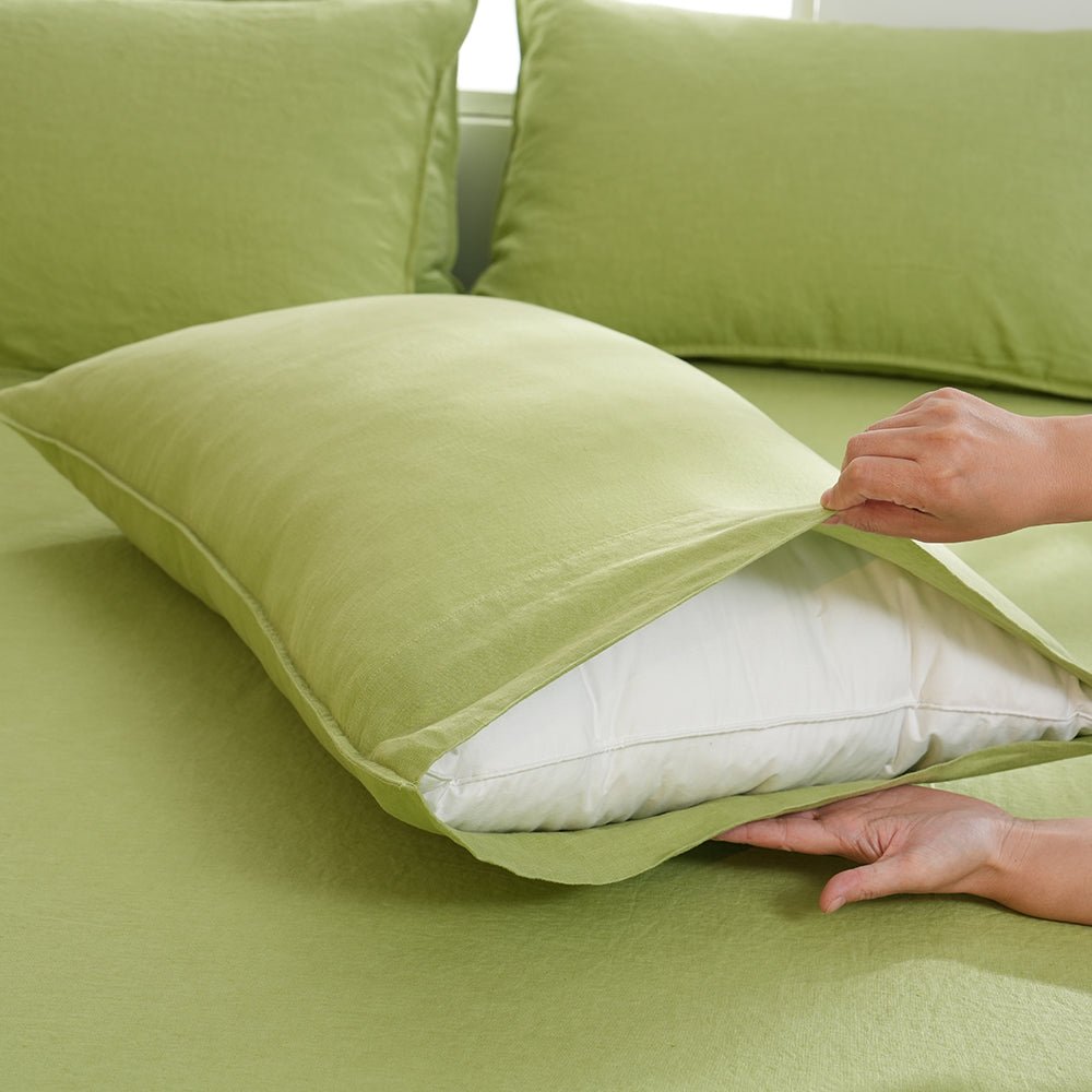 Lime Green 100% Organic Linen Pillowcases - Victory Symbol