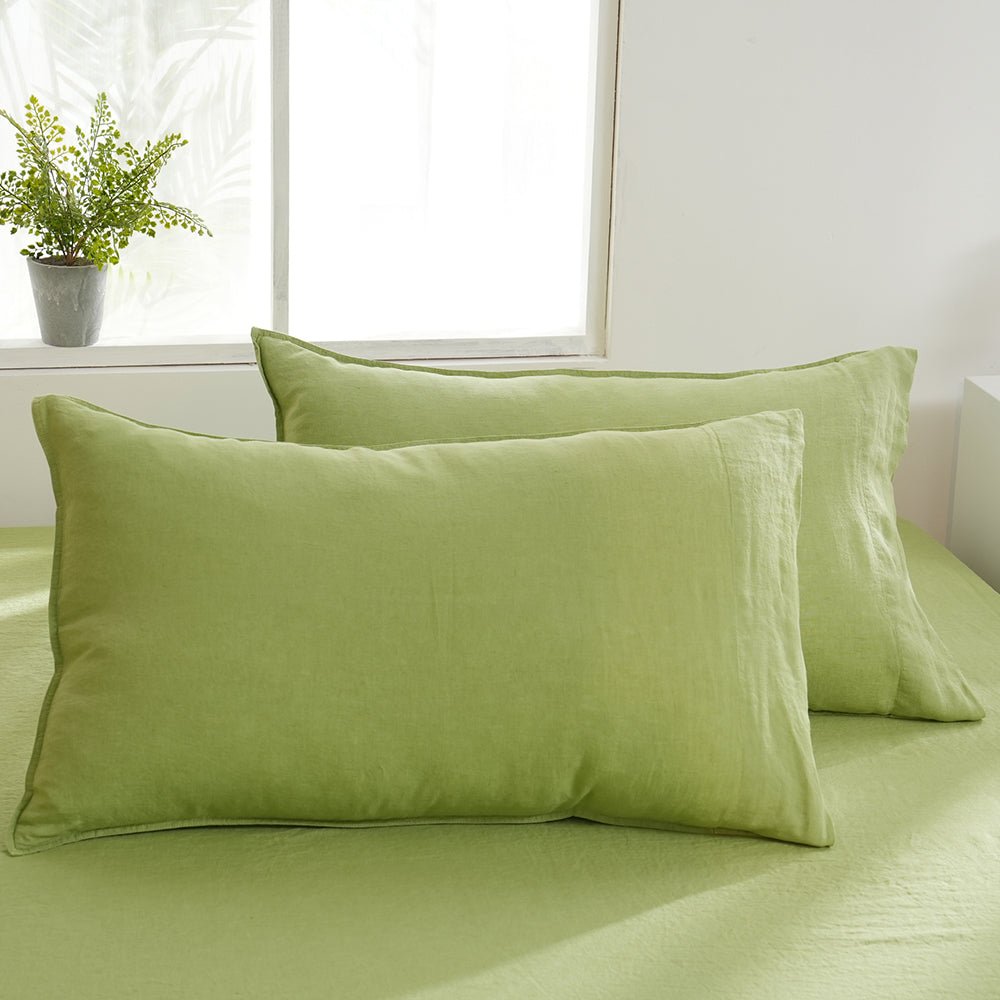 Lime Green 100% Organic Linen Pillowcases - Victory Symbol