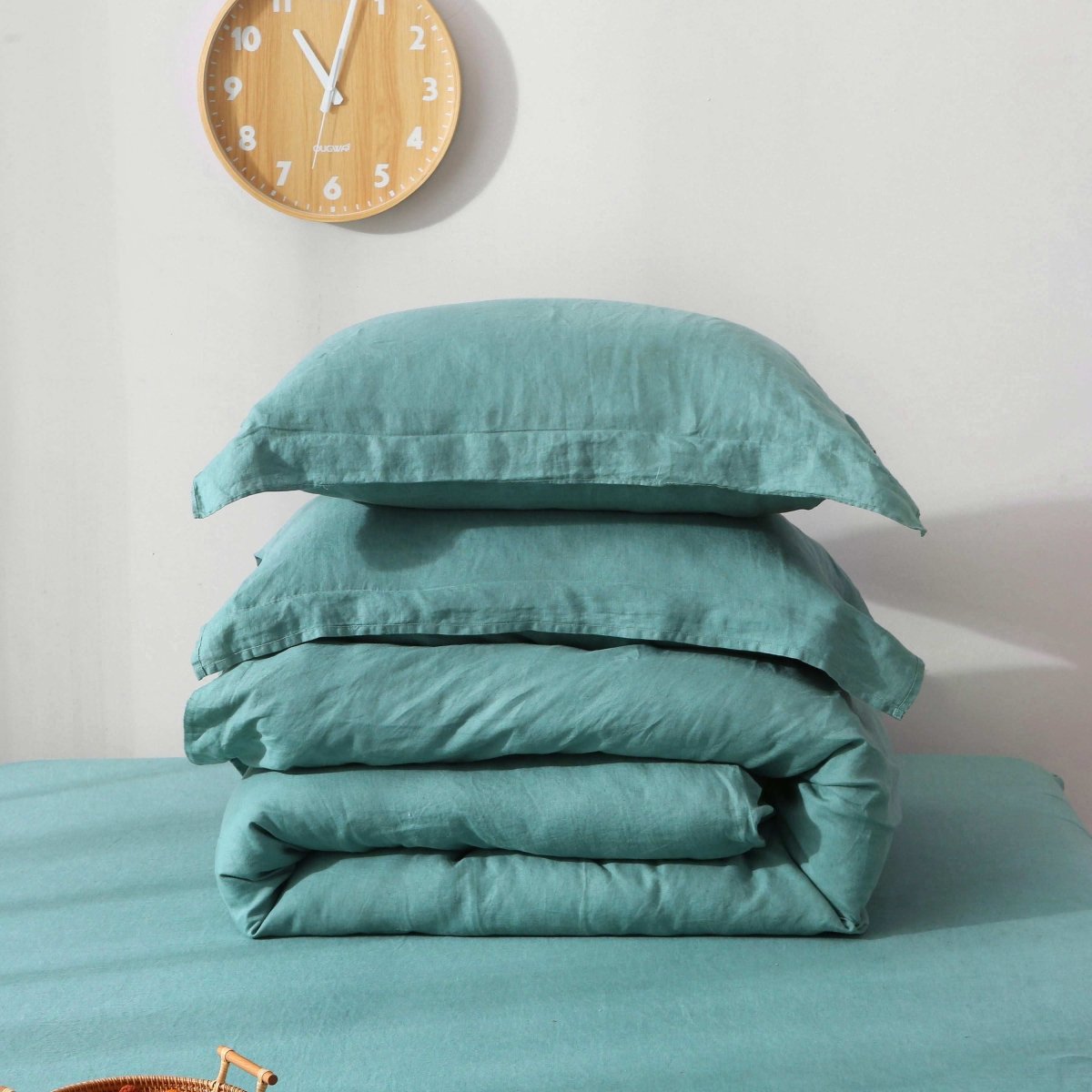 Malachite Green 100% Organic Linen Duvet Cover Set - Victory Symbol