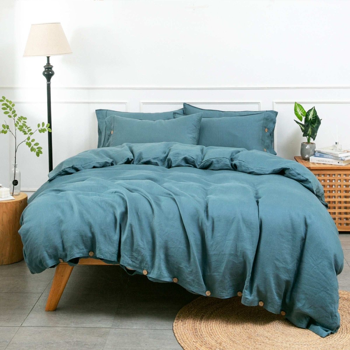 Mineral Blue 100% Organic Linen Duvet Cover Set - Victory Symbol