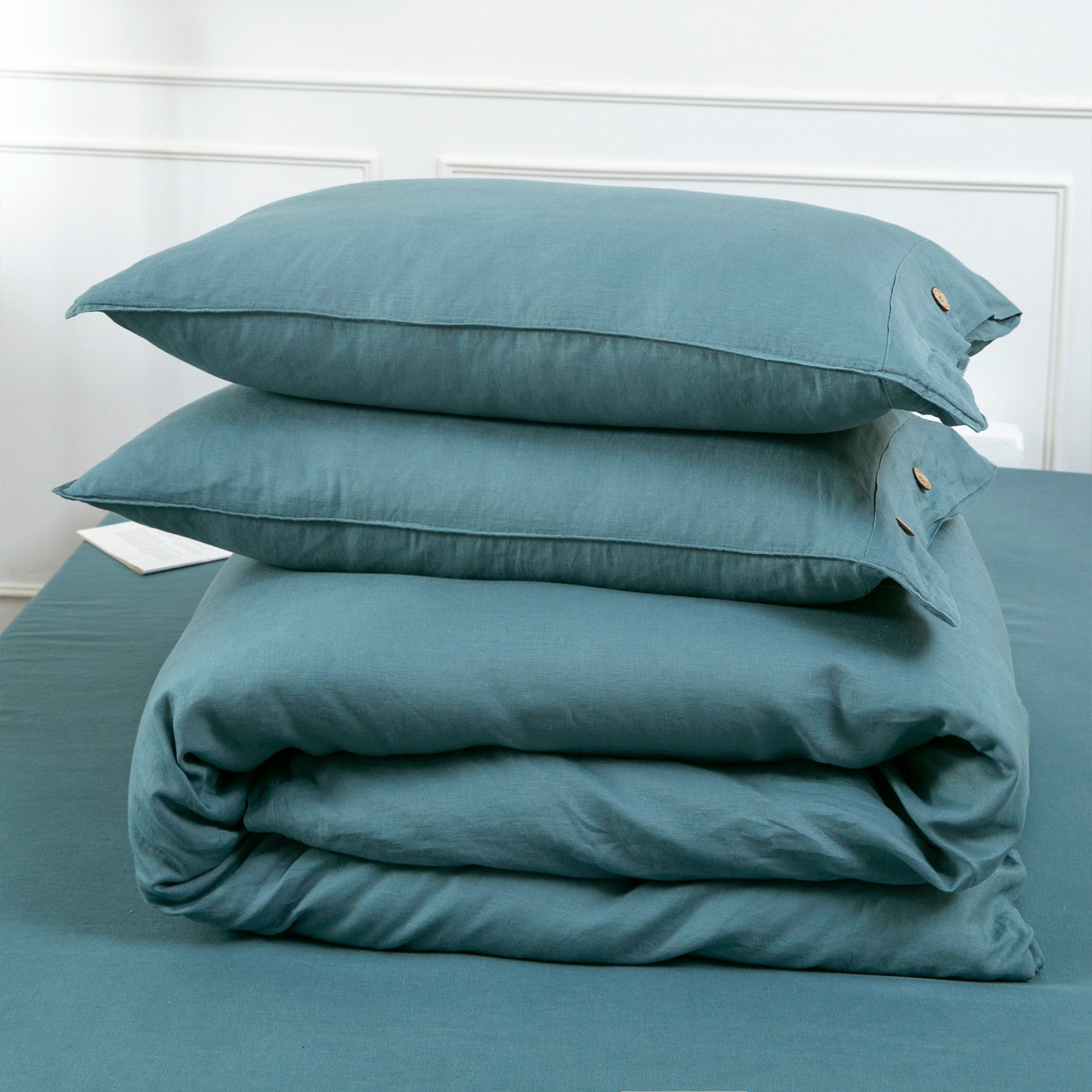 Mineral Blue 100% Organic Linen Duvet Cover Set - Victory Symbol